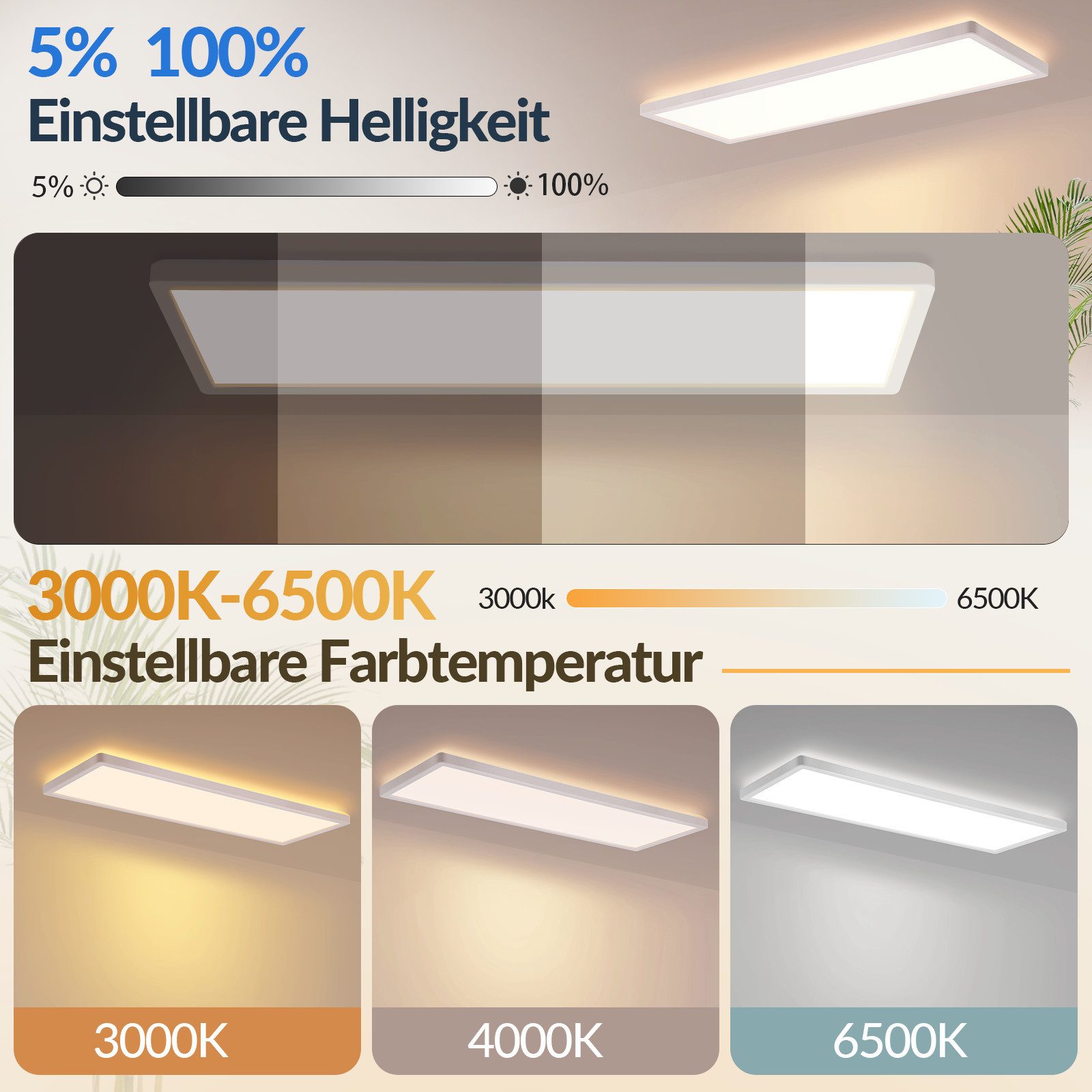 Nettlife LED Panel Schwarz/weiß 58x20 cm RGB dimmbar Deckenpanel Bürolampe 22W, LED fest integriert, Warmweiß Neutralweiß Kaltweiß, Farbwechsel Backlight für Werkstatt, Flur, Küche, Wohnzimmer