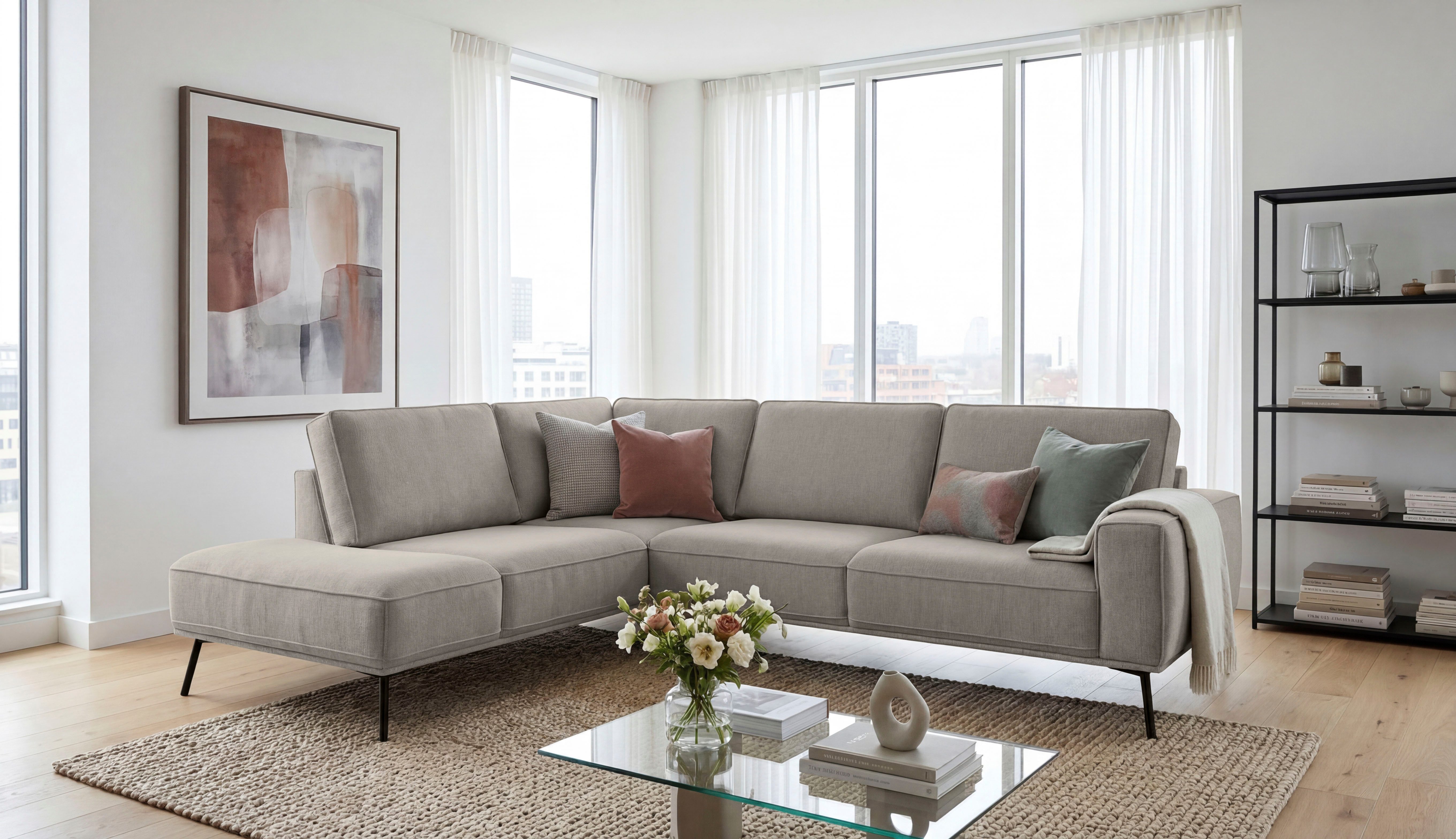 OTTO home Ecksofa Vosby, 260 cm, Chenille, mit dekorativer Kedernaht, Wellenunterfederung