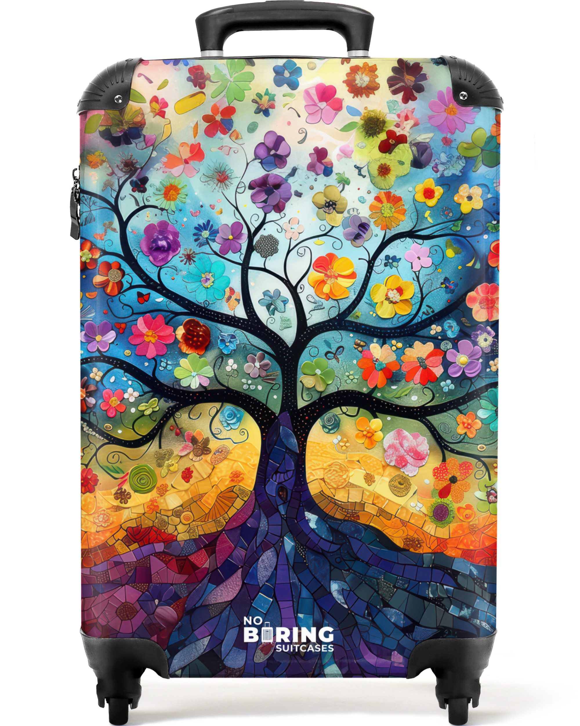 Hartschalen-Trolley Baum mit Blumen in bunter Mosaiklandschaft 55x35x20cm