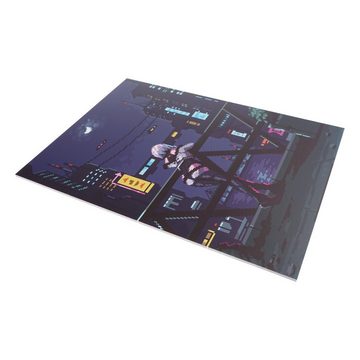 GalaxyCat Poster Hochwertiges Cyberpunk Wandbild mit Lucy, Pixel Art auf Hartschaumpla, Lucy Kushinada, Pixel Art Stil auf Hartschaumplatte,Night City bei Nacht