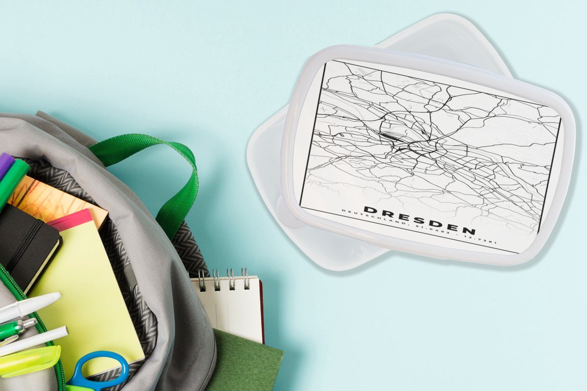 Brotdose, Dresden - Kunststoff, weiß Stadtplan, und Karte und für - Brotbox für Jungs Kinder Lunchbox MuchoWow Mädchen Erwachsene, (2-tlg),