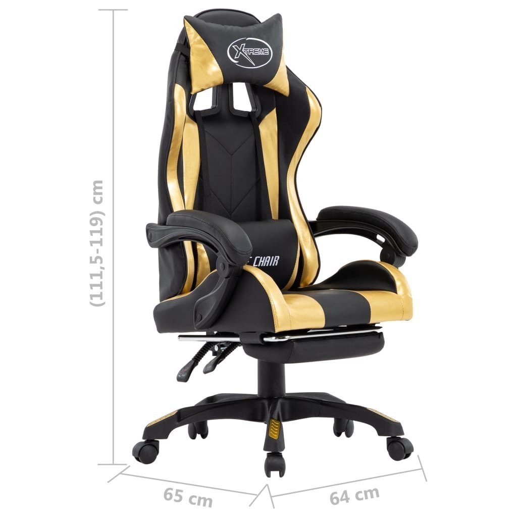 und Fußstütze Gaming-Stuhl (1 Schwarz furnicato Bürostuhl Kunstleder mit St) Golden
