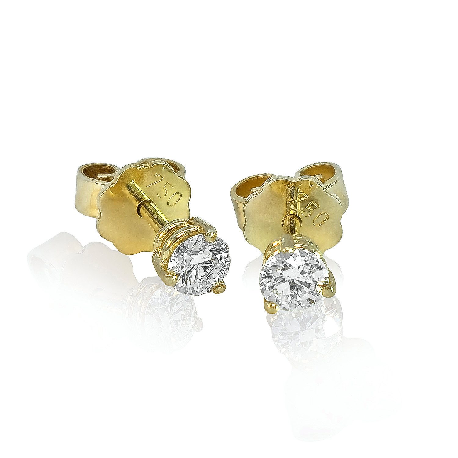 Webgoldschmied Paar Ohrstecker Ohrstecker 750 Gold mit 2 Diamanten Lupenrein (IF) feines weiß (F), Direkt aus meiner Goldschmiedemeisterwerkstatt