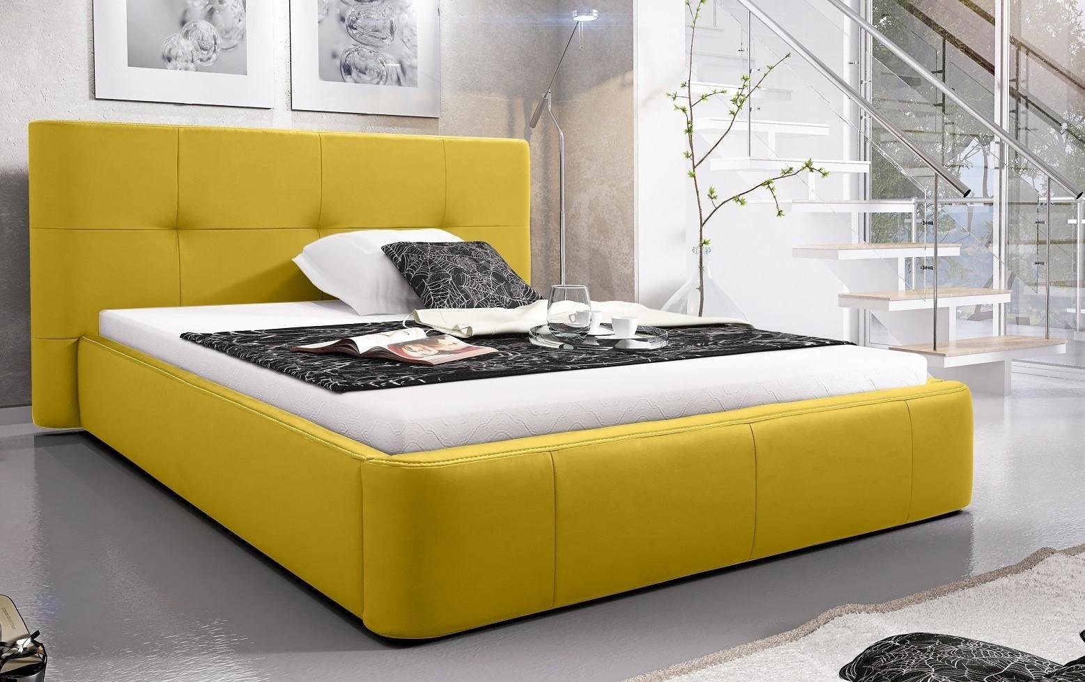 JVmoebel Bett, Bett Polster Design Luxus Doppel Hotel Betten Schlaf Zimmer Leder Gelb