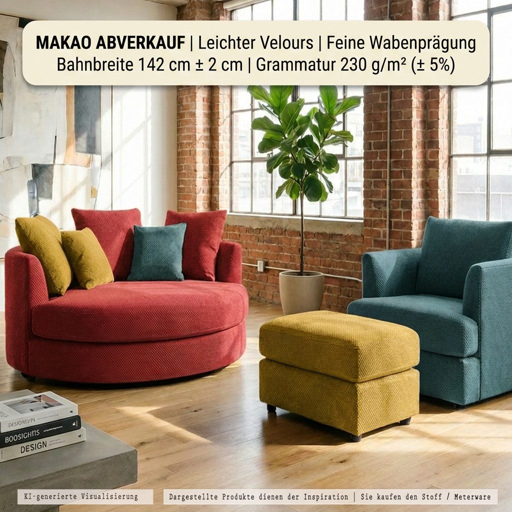 novely® Stoff MAKAO Abverkauf, Leichter Velours-Möbelstoff Feine Wabenprägung 1lfm, Strapazierfähig, Kuschelweich, Meterware, 1lfm – Bild 5 von 5