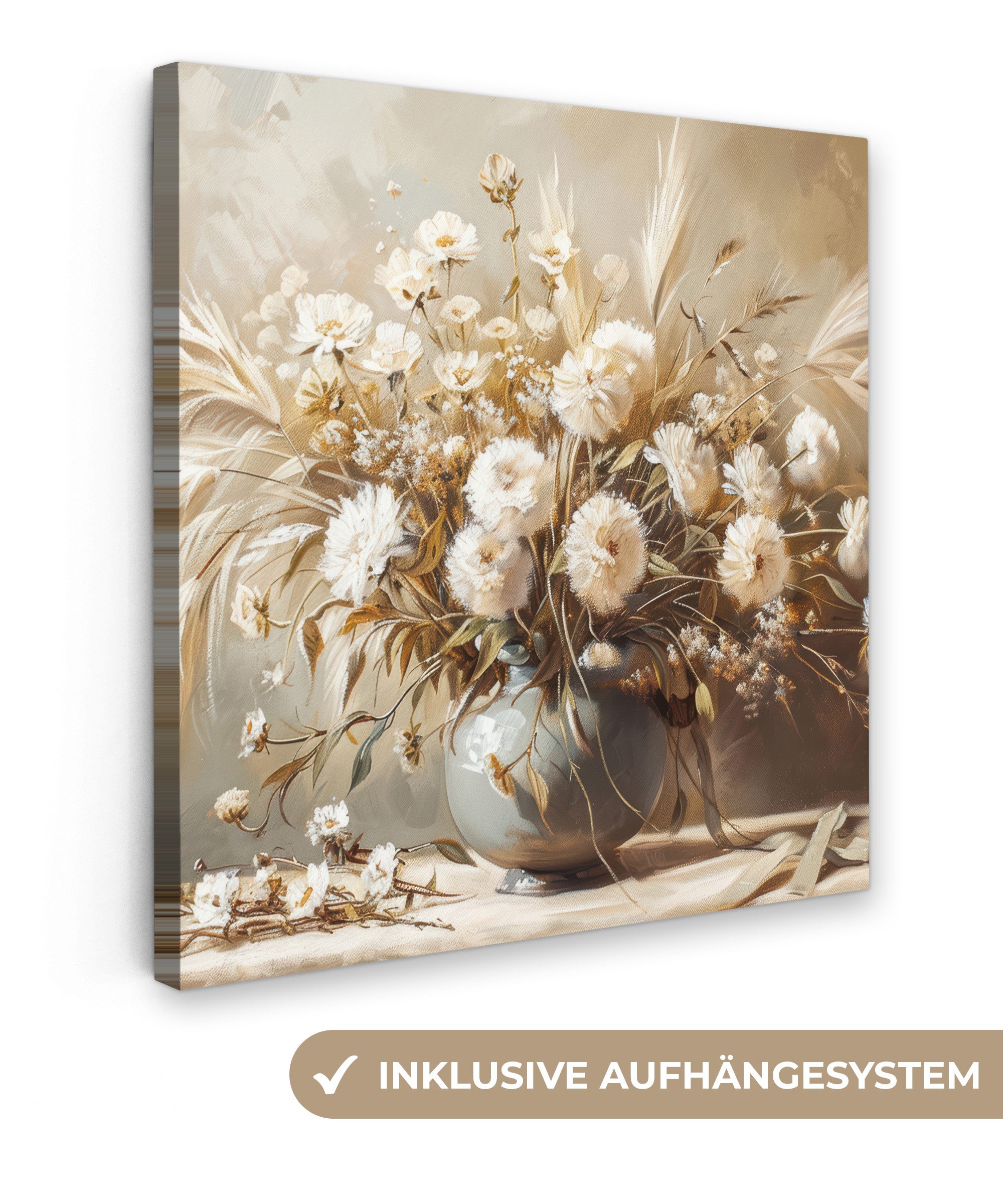 OneMillionCanvasses® Leinwandbild Blumen - Vase - Stilleben - Beige, Fotodr günstig online kaufen