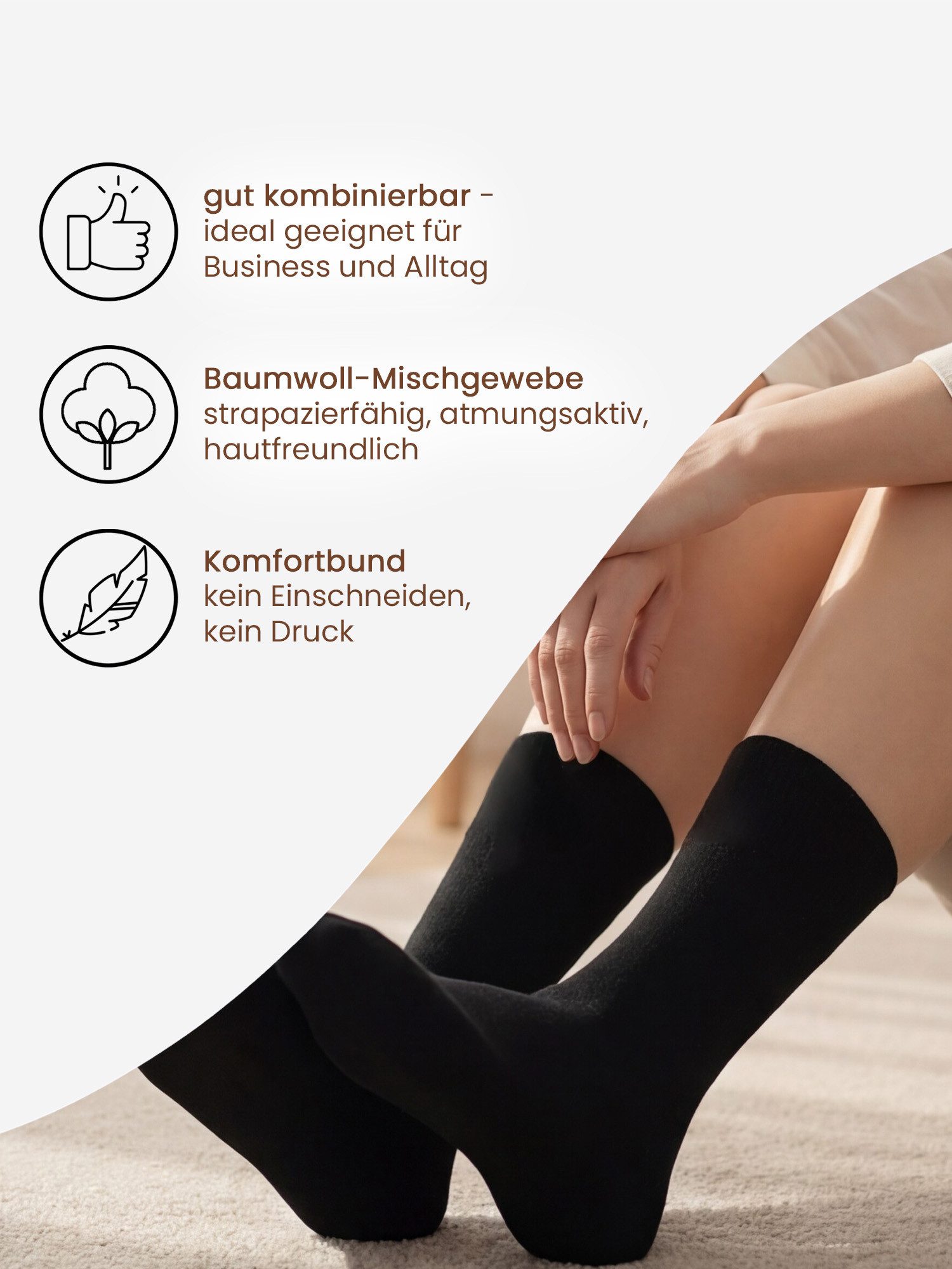 Cotton Prime® Socken Basicsocken ohne Gummibund, Komfortsocken (10-Paar) weiche Baumwollqualität – Bild 4 von 5