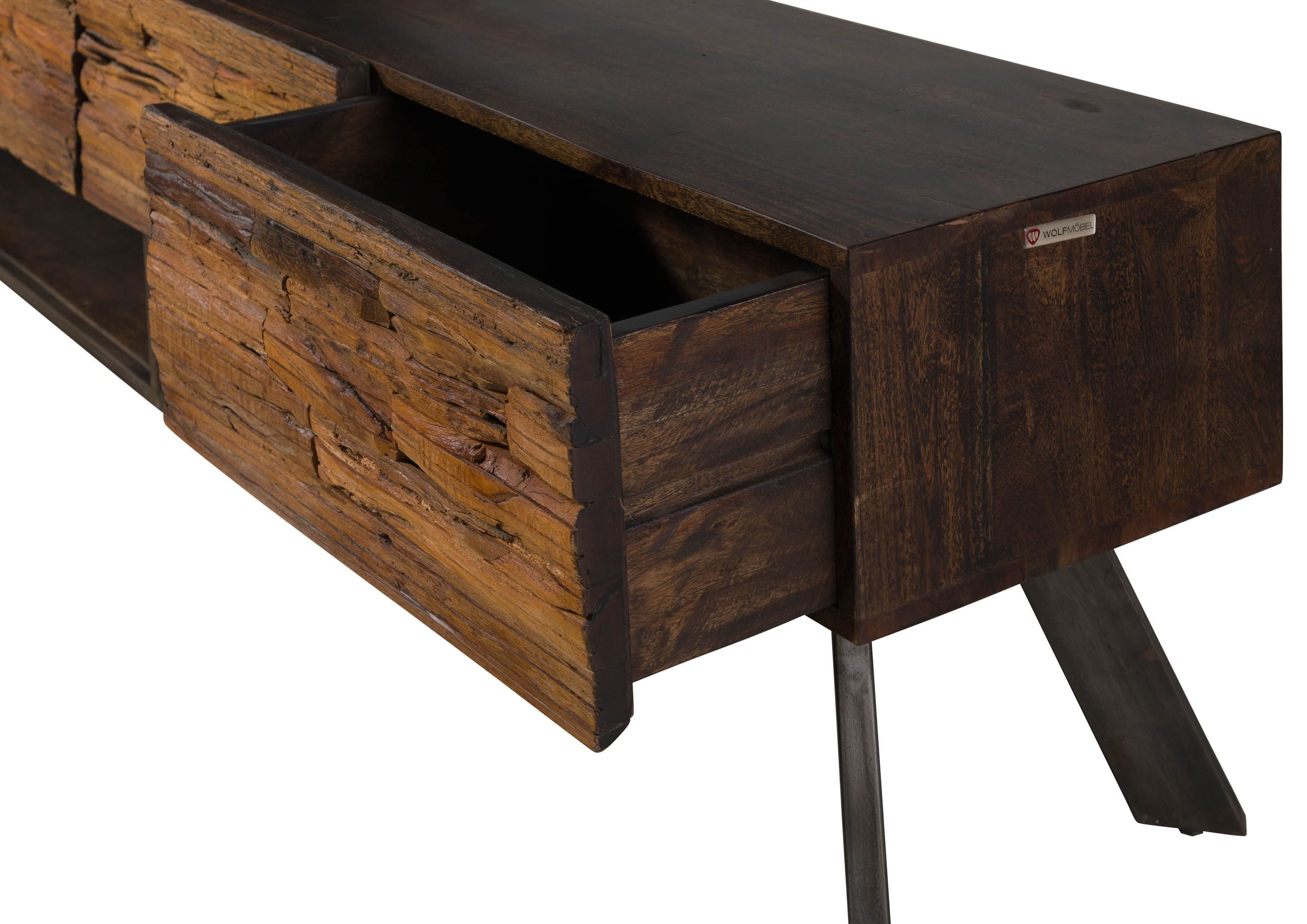 Massivmoebel24 Lowboard SEVILLA (Massivholz), Akazie / Altholz 240x40x50 braun lackiert SEVILLA #16
