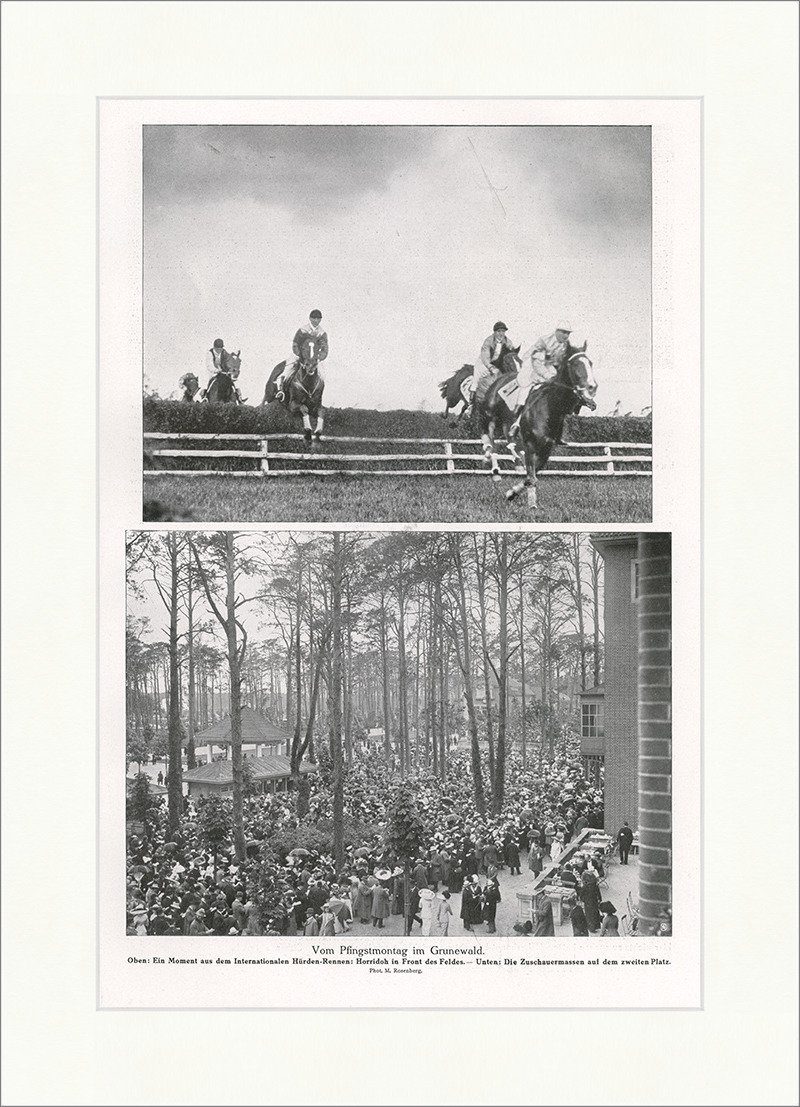 Kunstdruck Vom Pfingstmontag im Grunewald. Pferde Reiter Hürden Rennen F_Vintage
