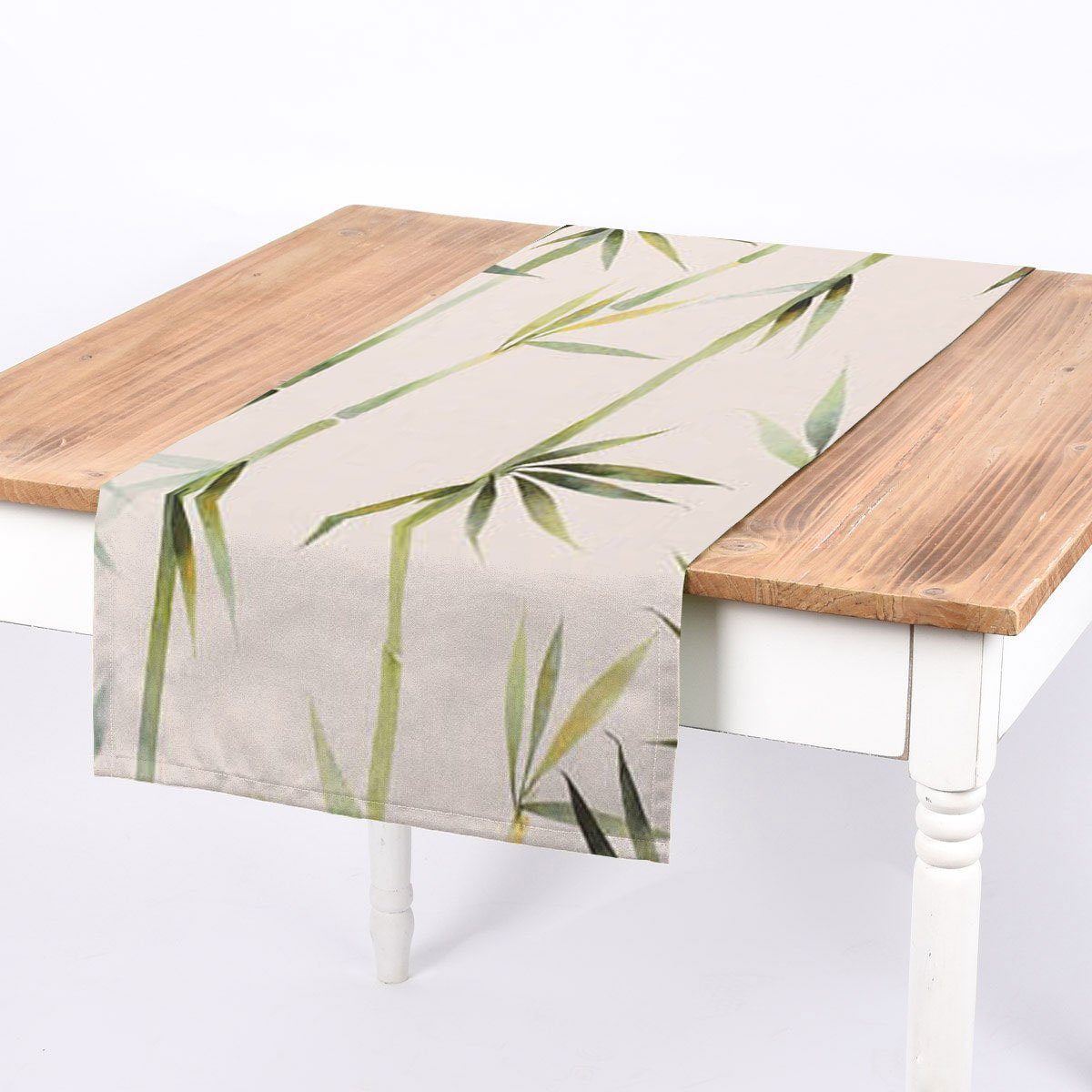 SCHÖNER LEBEN. Tischläufer SCHÖNER LEBEN. Tischläufer Pacific Bambus dunkel-beige grün 40x160cm, handmade