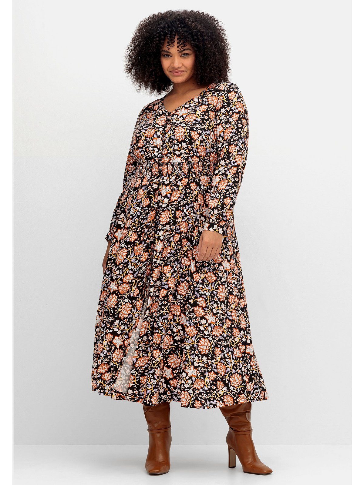 sheego by Joe Browns Maxikleid Große Größen mit Blumenprint und gesmokter Taille