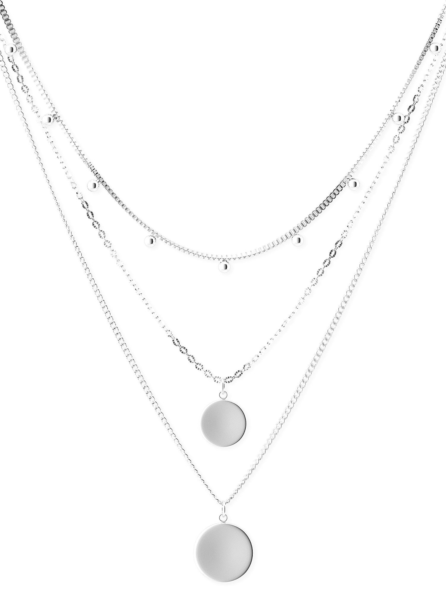 THIORA Ketten-Set Halskette „Capri Coin“ – Dreireihig, Layering, Edelstahl, Verstellbar, dreireihig, Layering-Look, verstellbar, wasserfest, hypoallergen