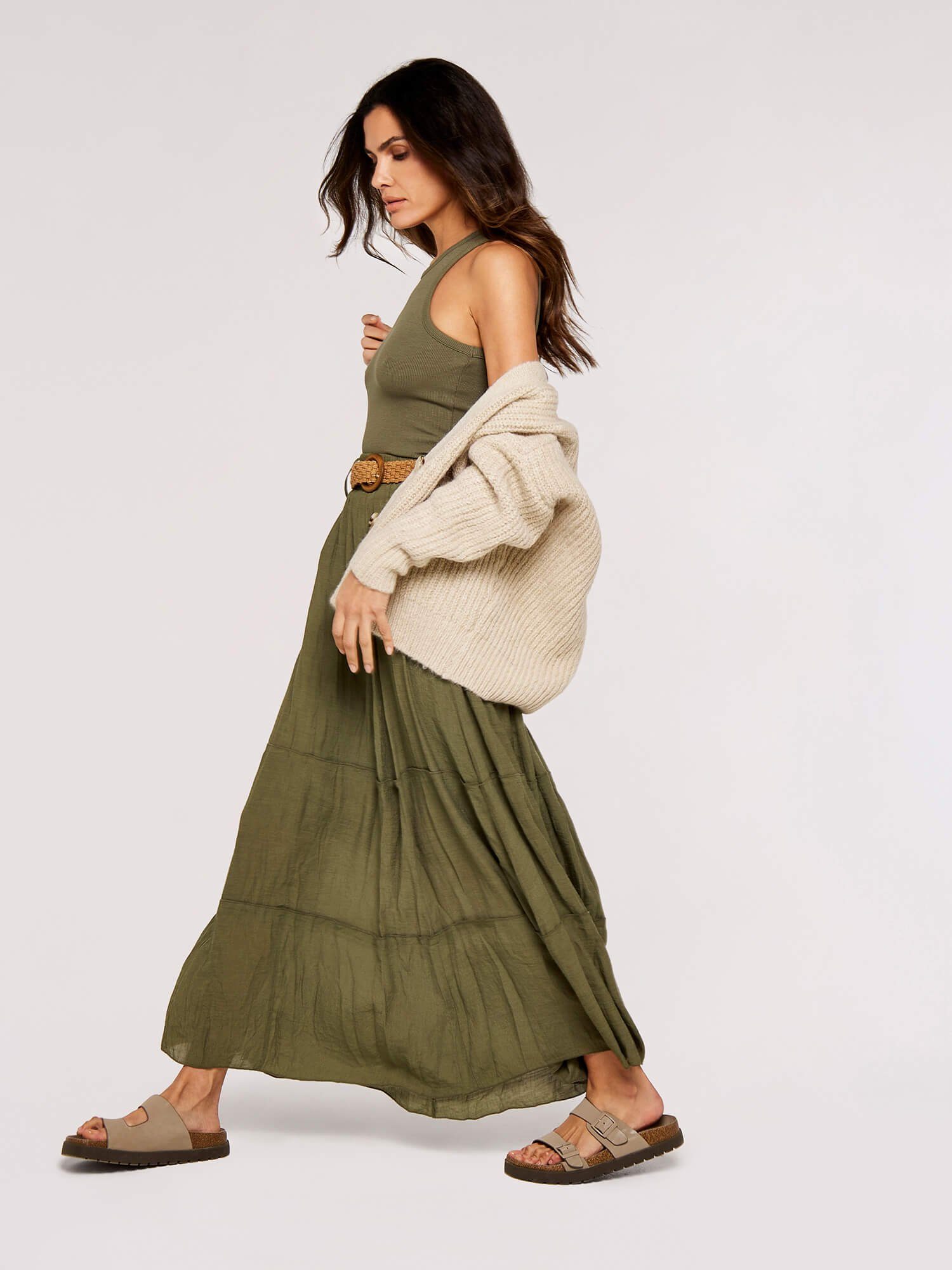 Apricot Maxirock Slub Shimmer Belt Maxi Skirt (2-tlg) mit Flechtgürtel günstig online kaufen