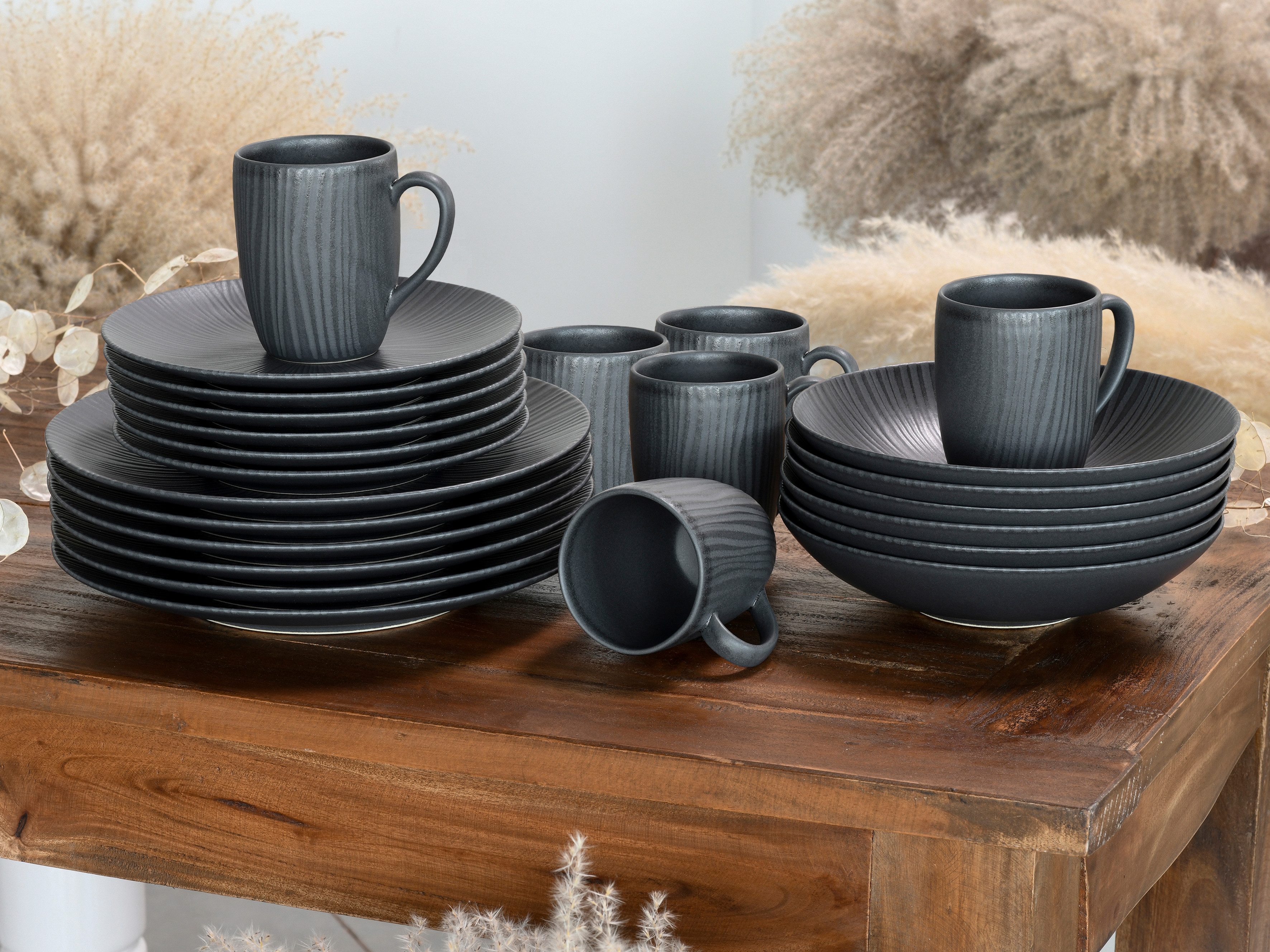CreaTable Kombiservice Vesuvio, Service 24-tlg. (24-tlg), 6 Personen, Steinzeug, Eleganz, Vulkanoptik