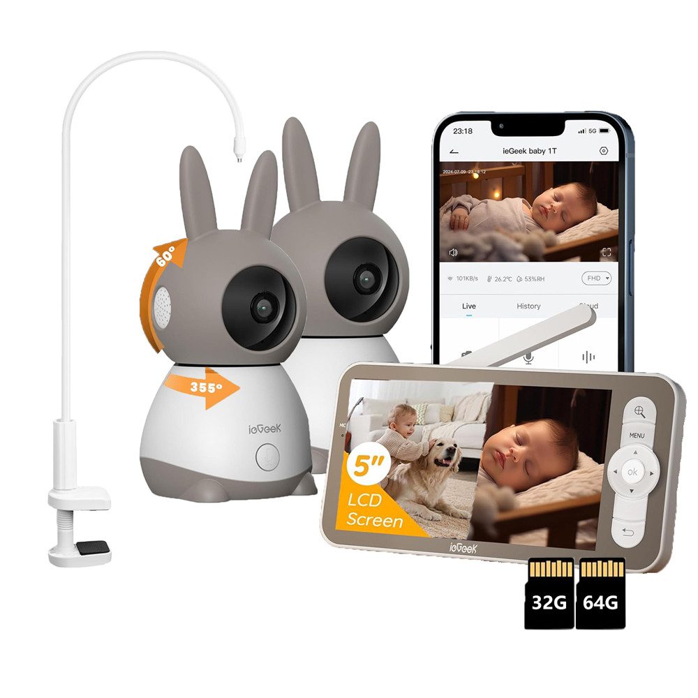 Video-Babyphone Babyphone mit Kamera WLAN Babyfon Video mit Halterung mit 32&64G Karte