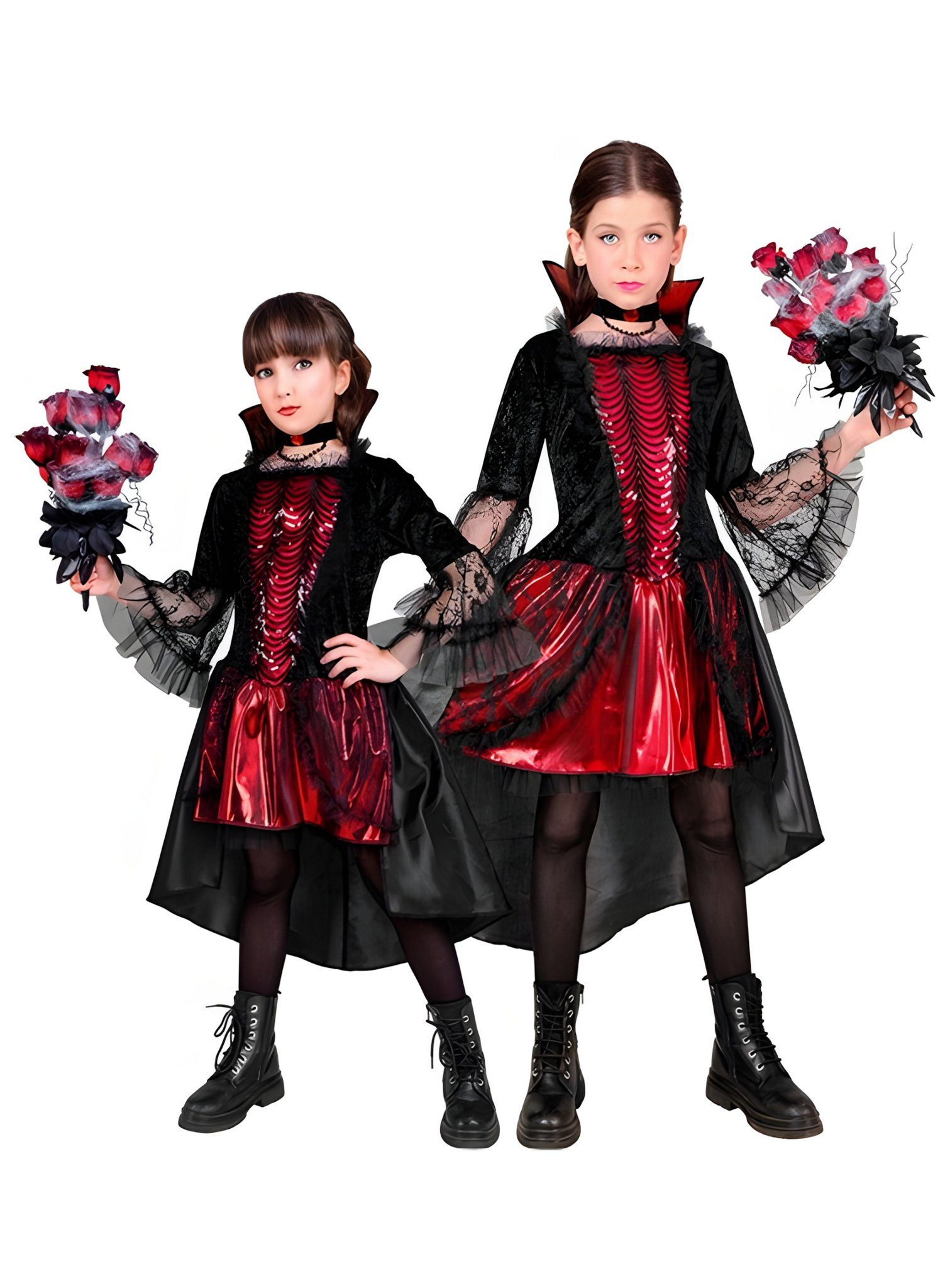 Metamorph Vampir-Kostüm Vampirin Marinella Kostüm für Mädchen, Schickes Blutsaugerinnen-Kleid mit Spitzenverzierung für Mädchen