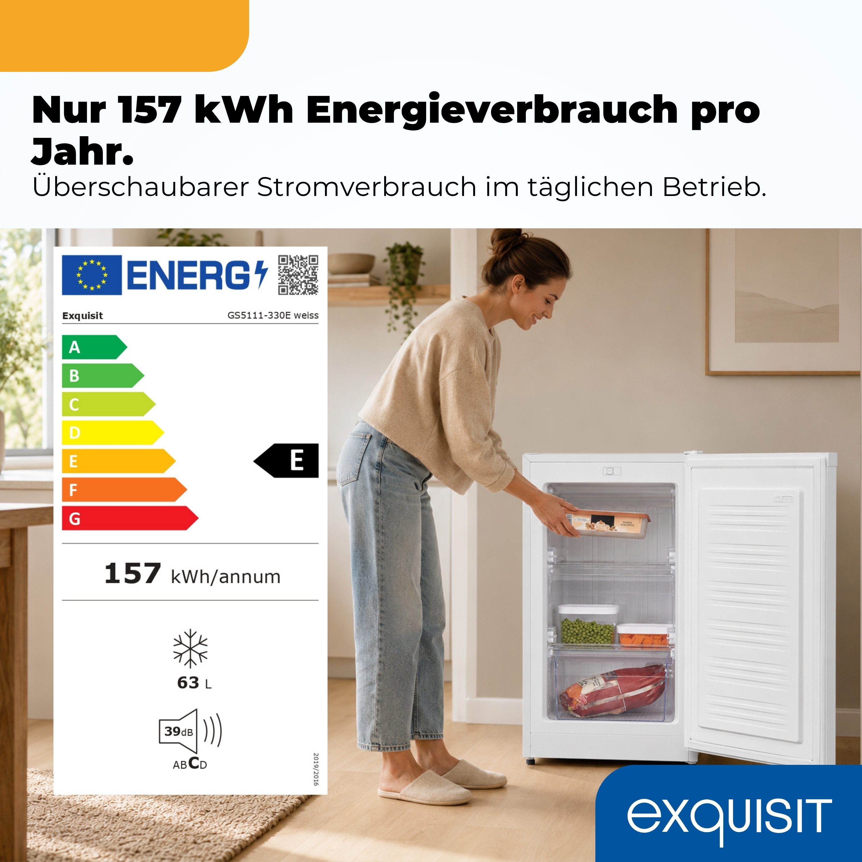 exquisit Gefrierschrank GS5111-330E, 82.5 cm hoch, 45.3 cm breit