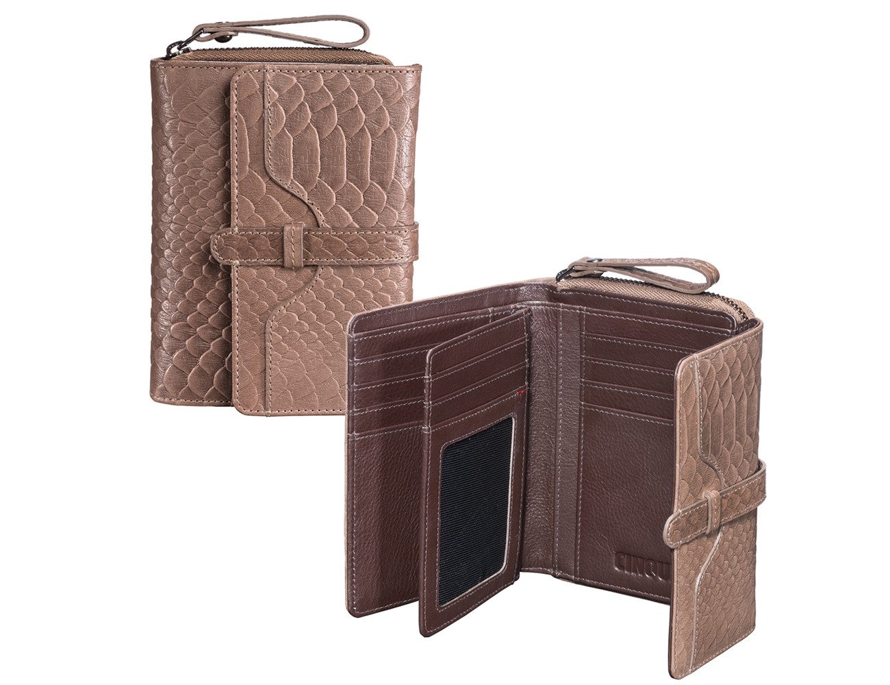 Cinque Geldbörse Leder Polyester Fiorella Taupe - 80298-7900, aus Leder, in Taupe, 2 Scheinfächer, 10 Kartenfächer