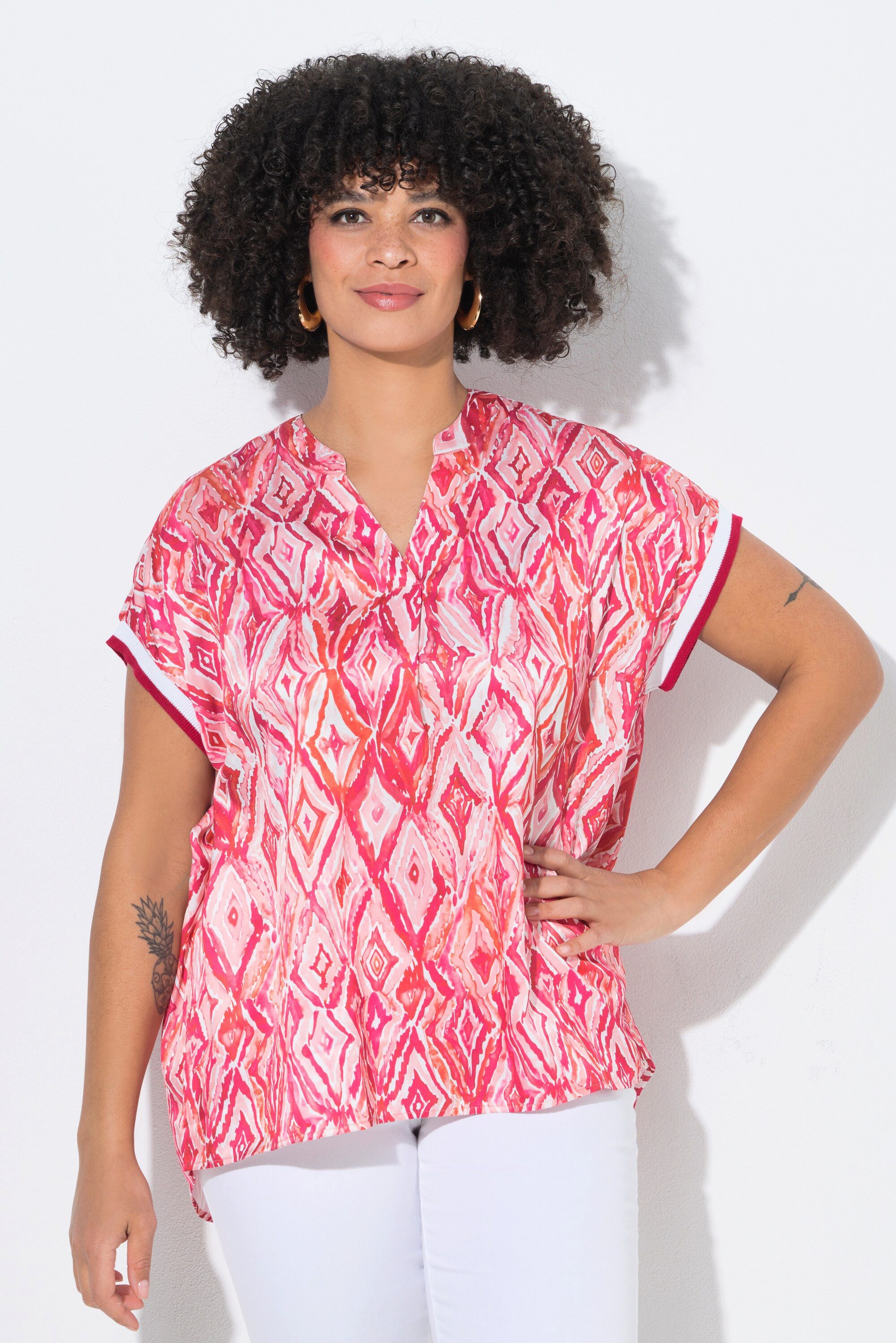 Angel of Style Longbluse Bluse Relaxed Fit Satin Alloverdruck überschnitten