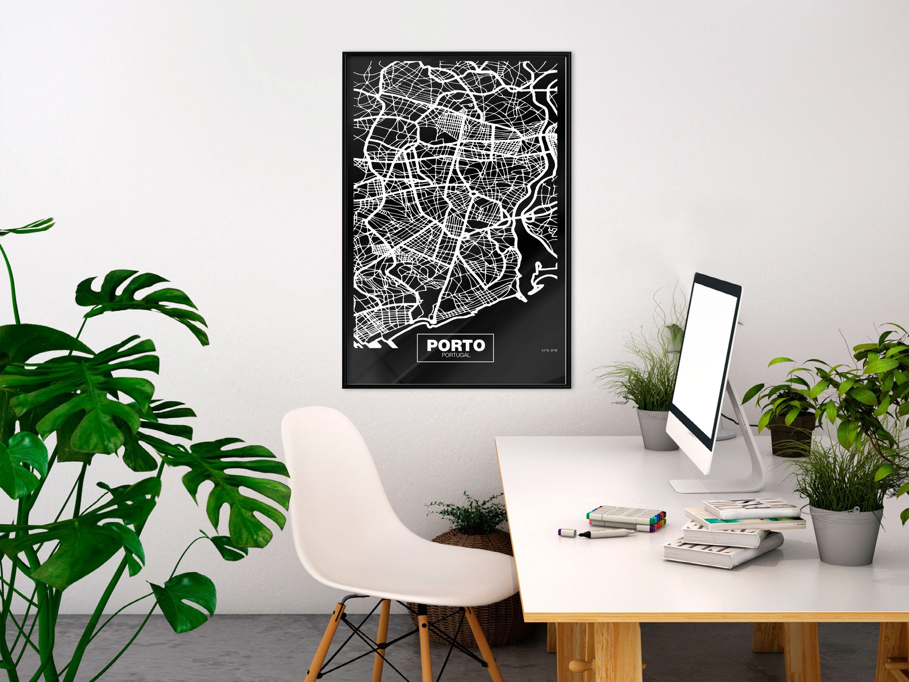 Artgeist Poster Negative Map: Porto []