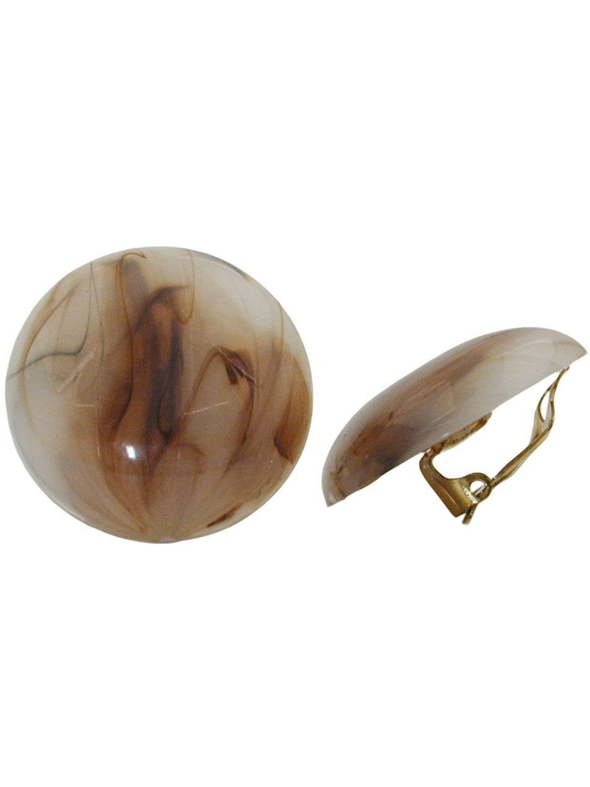 Paar Kunststoff-Bouton (1-tlg) braun-horn-marmoriert 30mm Riss Gallay Ohrring glänzend Ohrclips