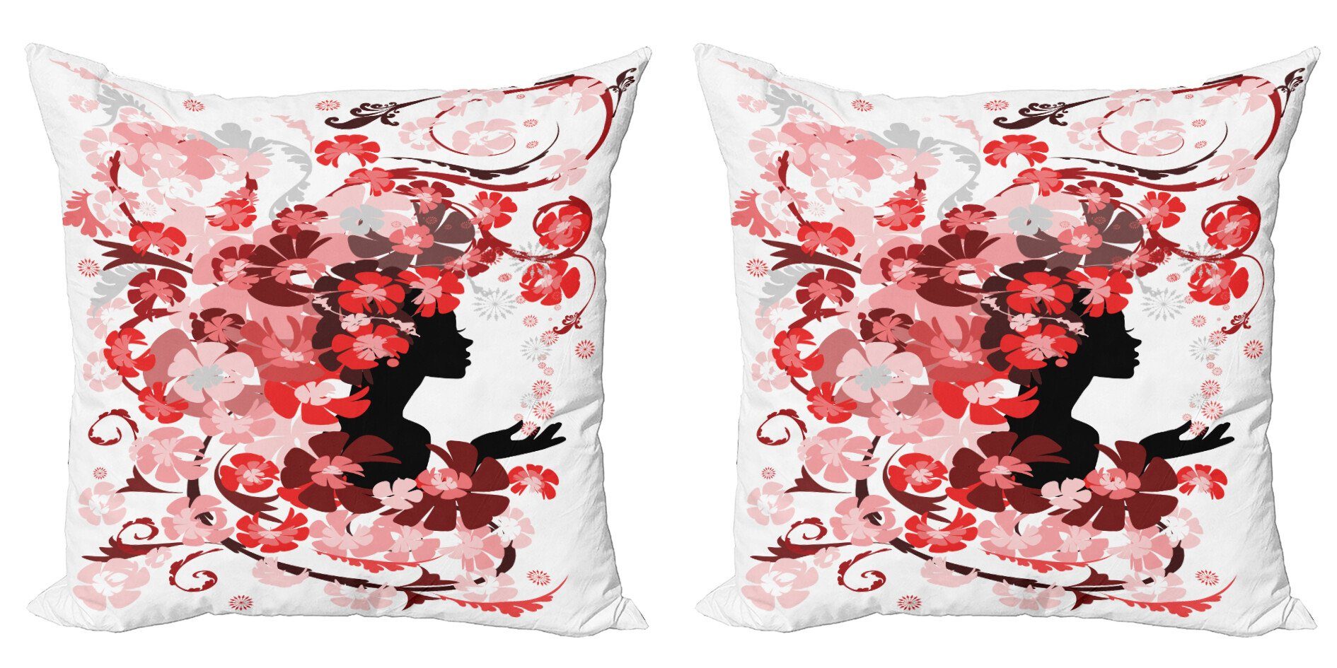 Blumen-Mädchen Kissenbezüge Langes (2 Haar Doppelseitiger Modern Accent Digitaldruck, Stück), Abakuhaus femimine