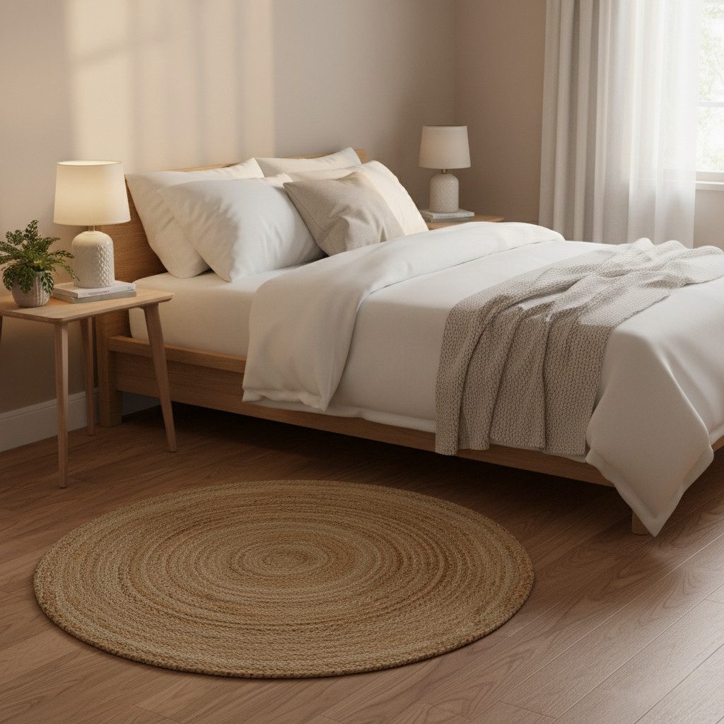 Elegant Floors Teppich Jute Natur, rund, Höhe: 9 mm, handgewebt, Rund, Höhe: 9 mm, Weiche Haptik, pflegeleicht und für Fußbodenheizung geeignet – Bild 3 von 5