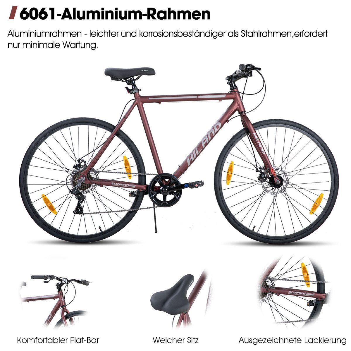 HILAND Rennrad 700C Herren- und Damen-Rennrad, 28-Zoll-Leichtbau-Pendlerrad, Rahmen aus Aluminiumlegierung, 7-Gang-Doppelscheibenbremsen