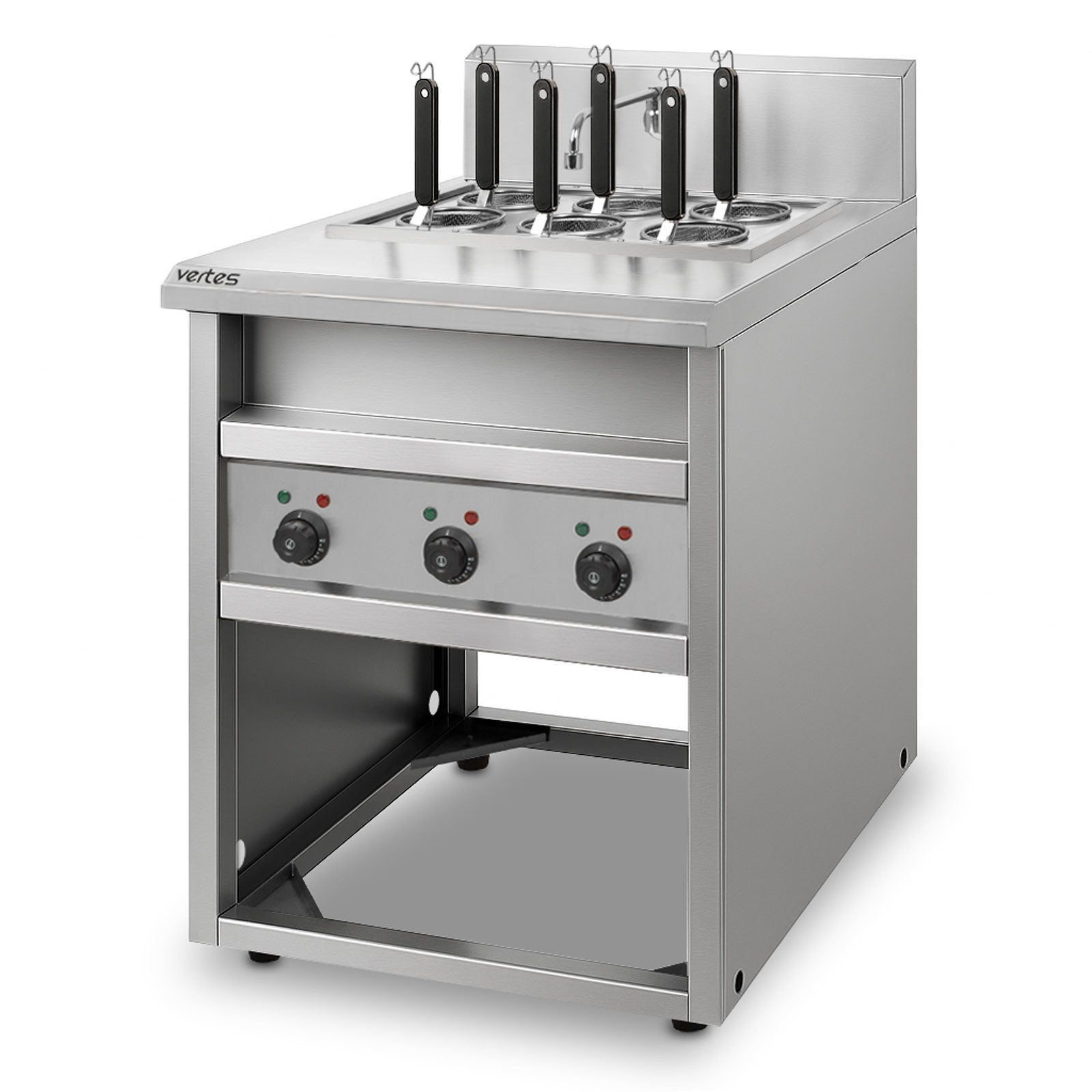 vertes Spaghettitopf Gastro Nudelkocher mit Stand Pastakocher aus Edelstahl, 3x 1700 Watt, 3 separate Kochbecken zu je 14 Liter