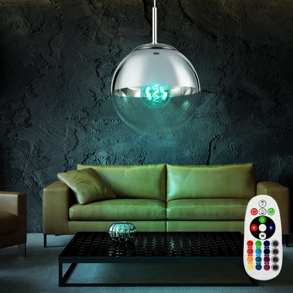 etc-shop LED Pendelleuchte, Leuchtmittel inklusive, Warmweiß, Farbwechsel, Design Decken Hänge Lampe dimmbar Glas Kugel Leuchte | Pendelleuchten