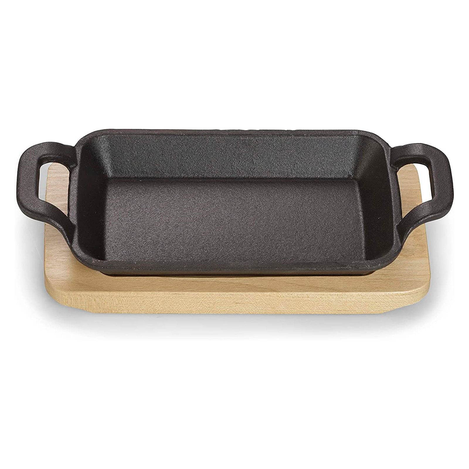 ECHTWERK Servierplatte EW-GE-1340-4, Gusseisen, (8-tlg., Pfanne inkl. Servierbrett), Bereits eingebrannt. Hochwertiges Servierbrett aus Echtholz