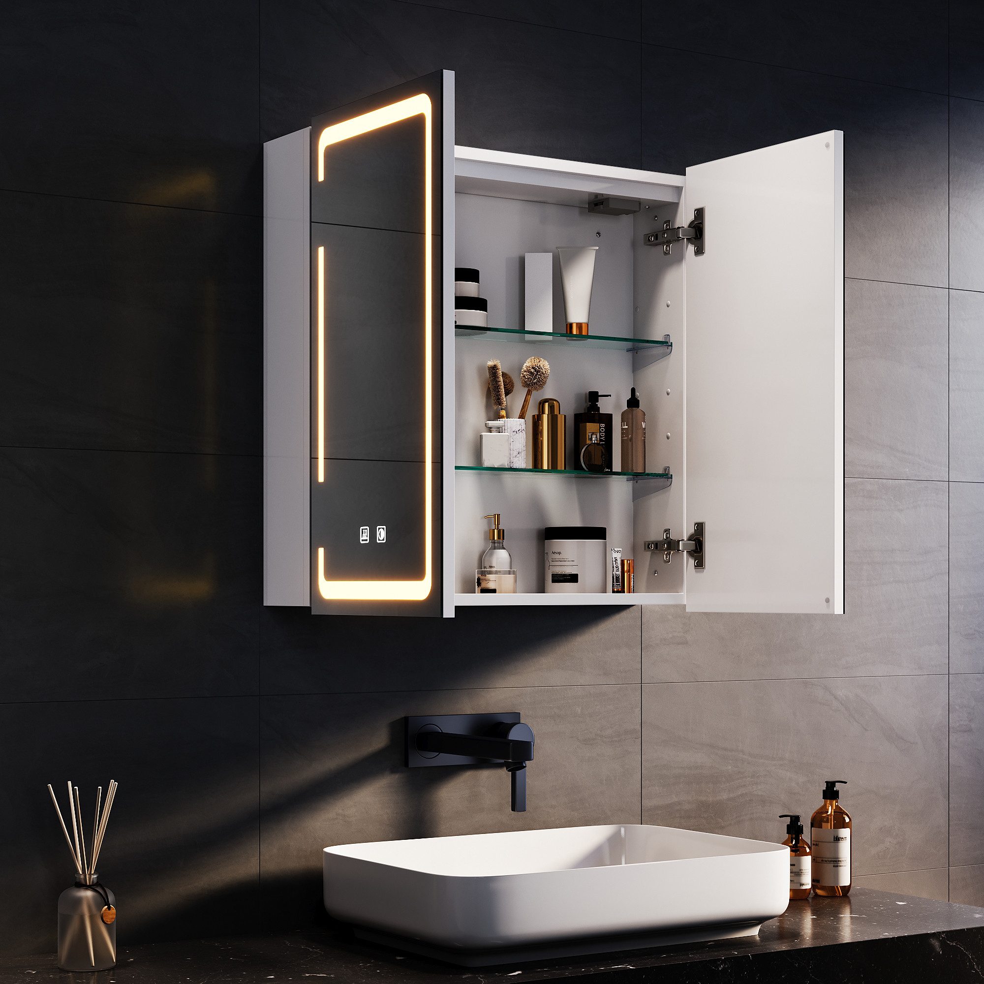 SONNI Badezimmerspiegelschrank Doppeltüriger beleuchteter Anti-Beschlag-Spi günstig online kaufen