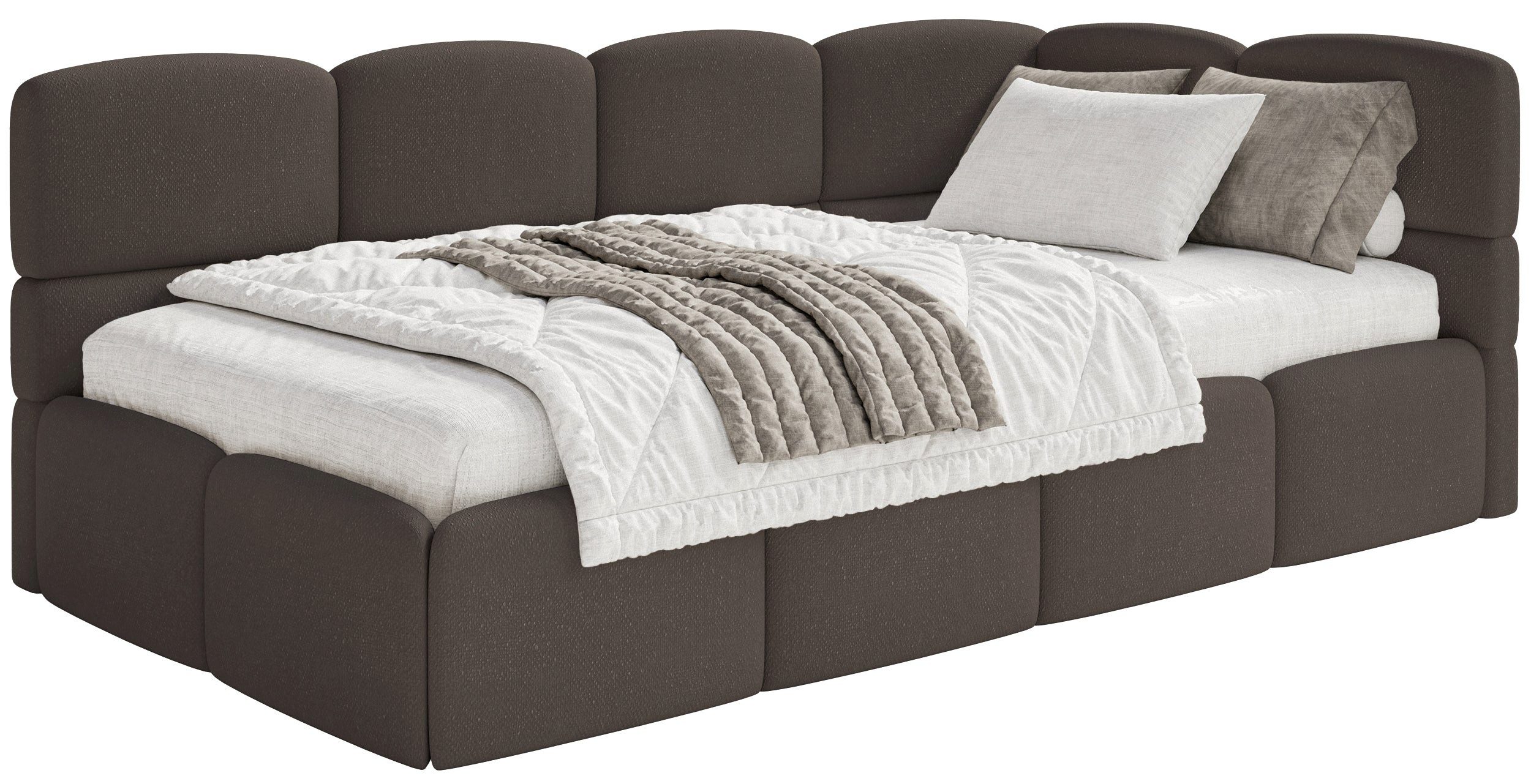 Selsey Jugendbett CLOUDY, Eck-Kopfteil, Matratze & Bettkasten, Chenille hydrophob, 120x200 cm