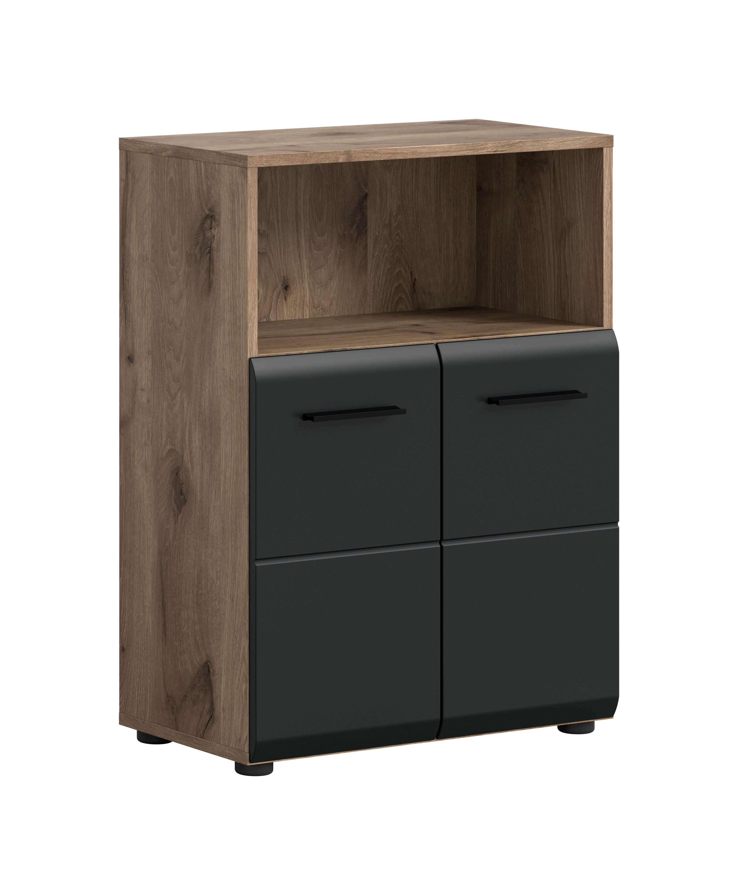 furnling Badkommode Standschrank Ivy, Midikommode mit 2 Türen & offenem Fach, MDF Front, Stauraumschrank Bad