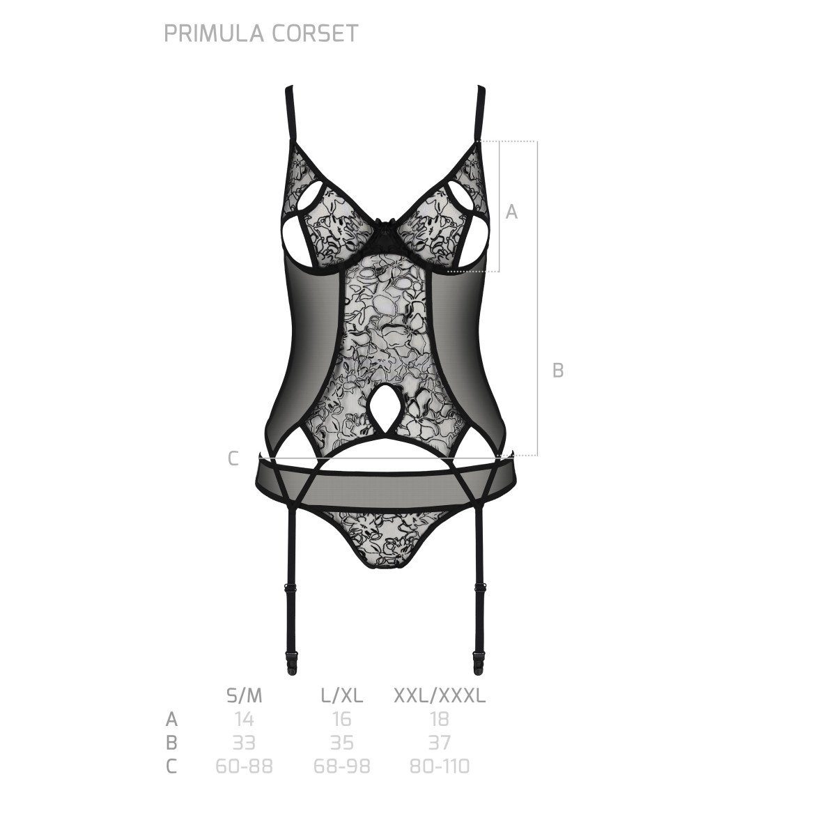 PE (L/XL,S/M,XXL) Passion corset Collection ECO Corsage black Primula - Eco