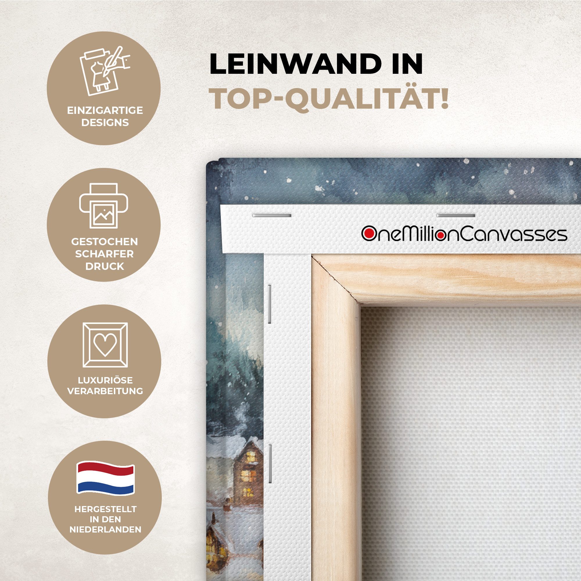 OneMillionCanvasses® Leinwandbild Weihnachtsdorf - Häuser - Schnee - Weihnachten, Fotodruck (1 St), Leinwand Canvas Wandbild, Wanddekoration 20x30 cm