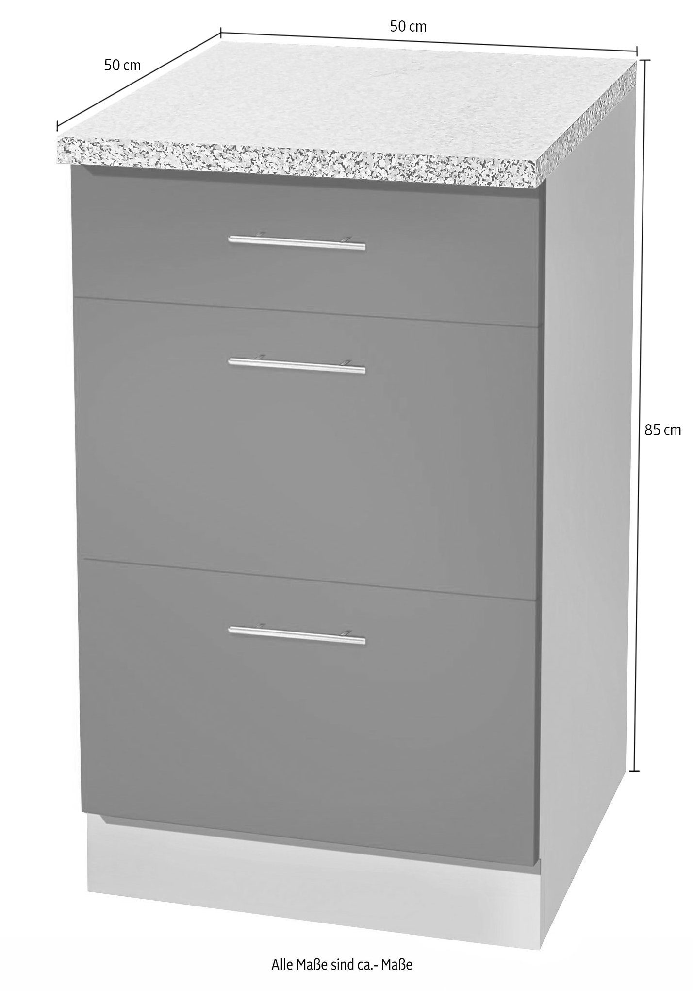 wiho Küchen Unterschrank Kiel 50 cm breit, 50 cm tief, mit 2 großen Auszügen und 1 Schublade – Bild 4 von 4