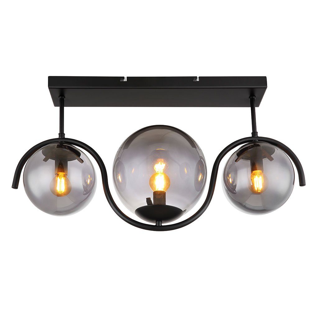 GLOBO LIGHTING Deckenspot, Leuchtmittel nicht inklusive, Deckenleuchte Wohnzimmerleuchte Metall Glas rauch 3 Flammig L 60 cm