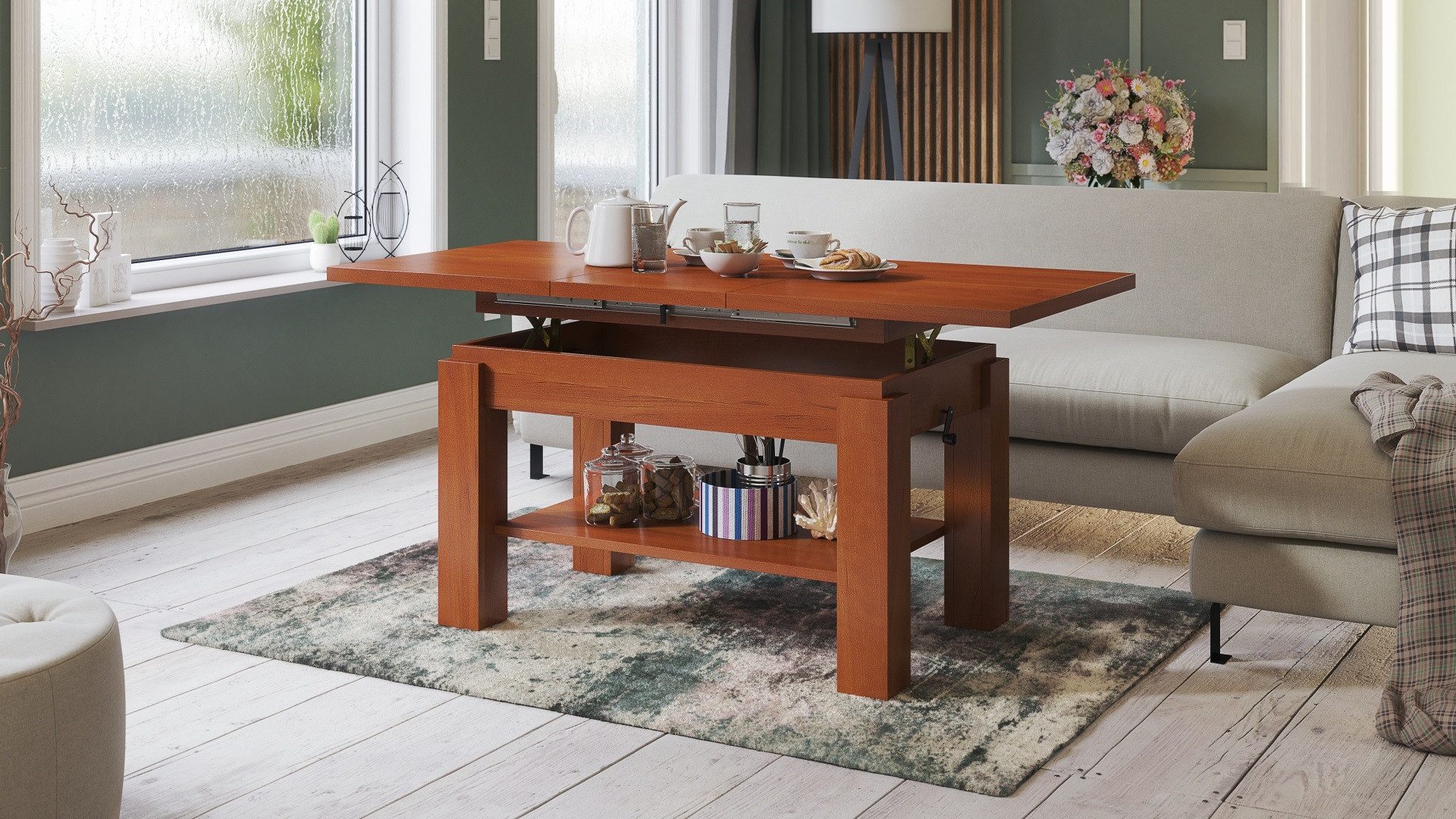 designimpex Couchtisch Couchtisch Astoria Kirschbaum höhenverstellbar auszi günstig online kaufen