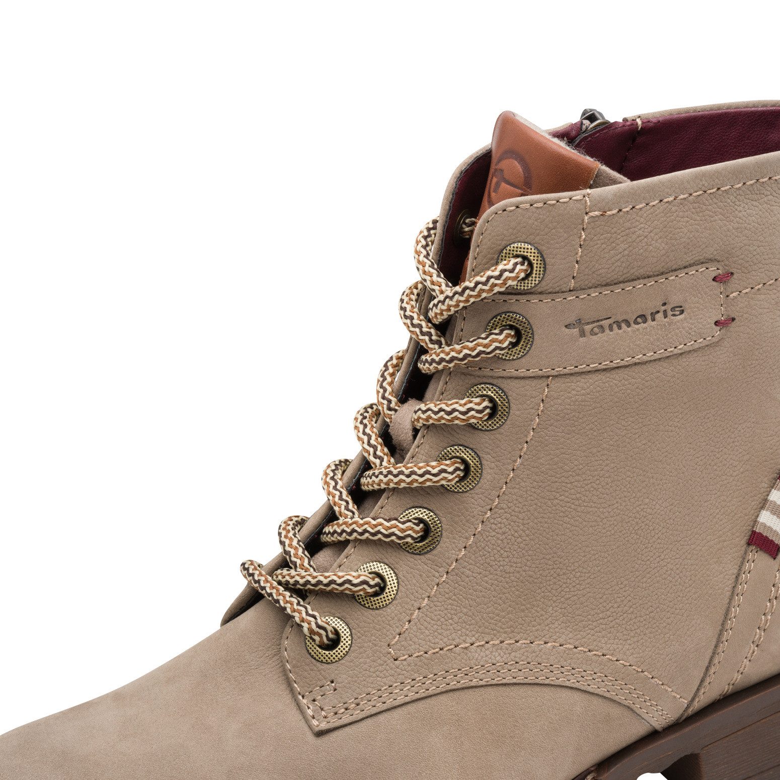 Tamaris Schnürboots, Blockabsatz, Schnürstiefelette, Kontrastnaht an der Ferse und Rahmen