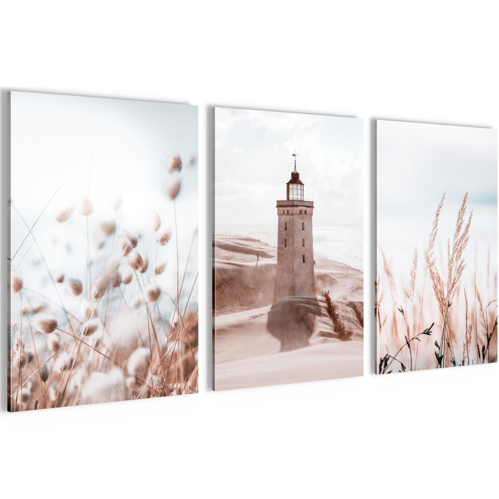 Novart Wandbild Bilder Strand Boho Meer AUFHÄNGFERTIG für Schlafzimmer Flur Deko N0349, 40 x 60 cm - 3 Bilder