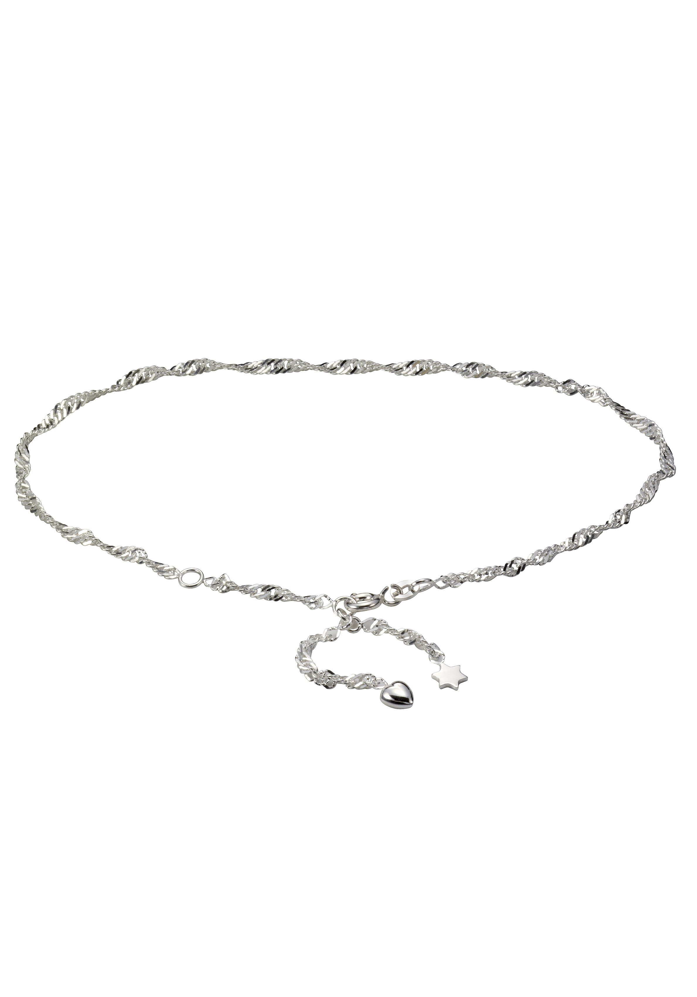 Fußkette Schmuck Geschenk Silber 925 Körperschmuck Herz+Stern Singapurkette