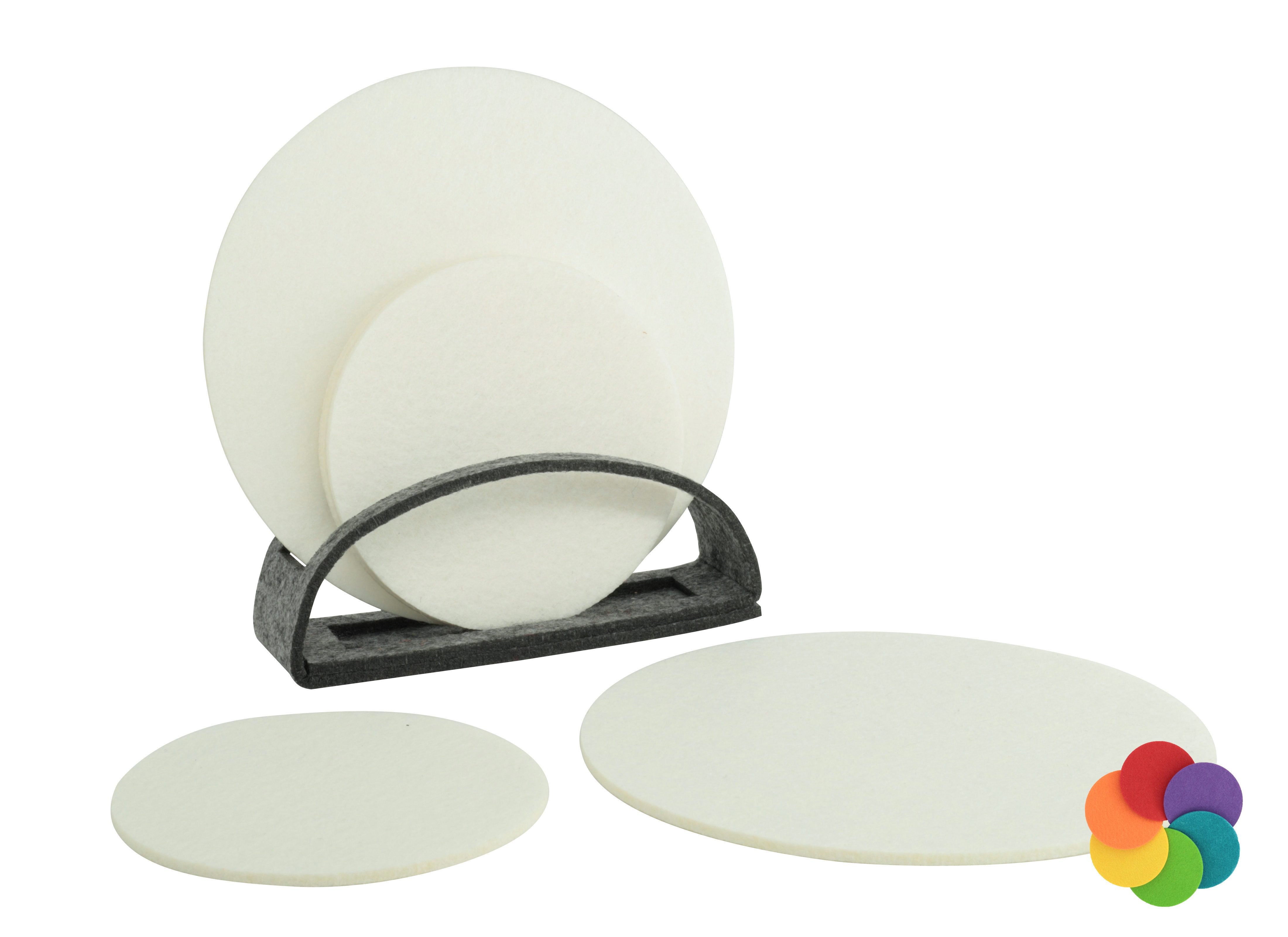 BIASTO Getränkeuntersetzer 6er Set - 4x10 & 2x15cm - Farbe: Wollweiss mit Aufbewahrung, Zubehör für Gläser, Vasen, Tassen, Teller, Tische, Gläser, Weingläser, Cocktails, Flaschen, Schalen, Tischdeko, Blumentopf