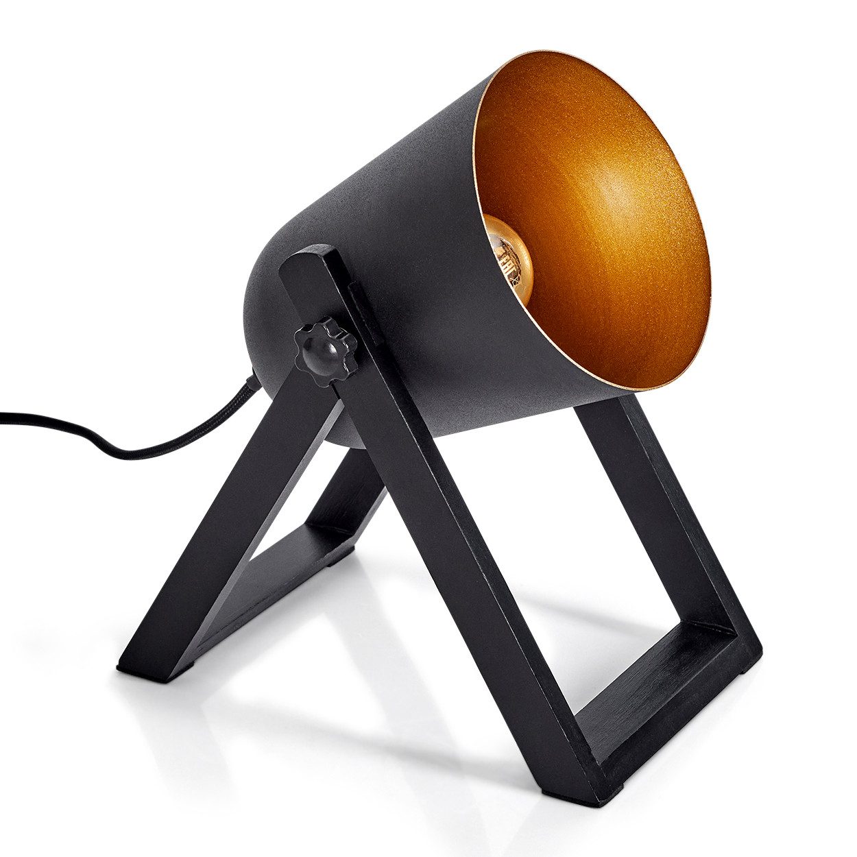 Tischleuchte »Montasola« Nachttischlampe aus Holz/Metall, Natur/Schwarz/Goldfarben