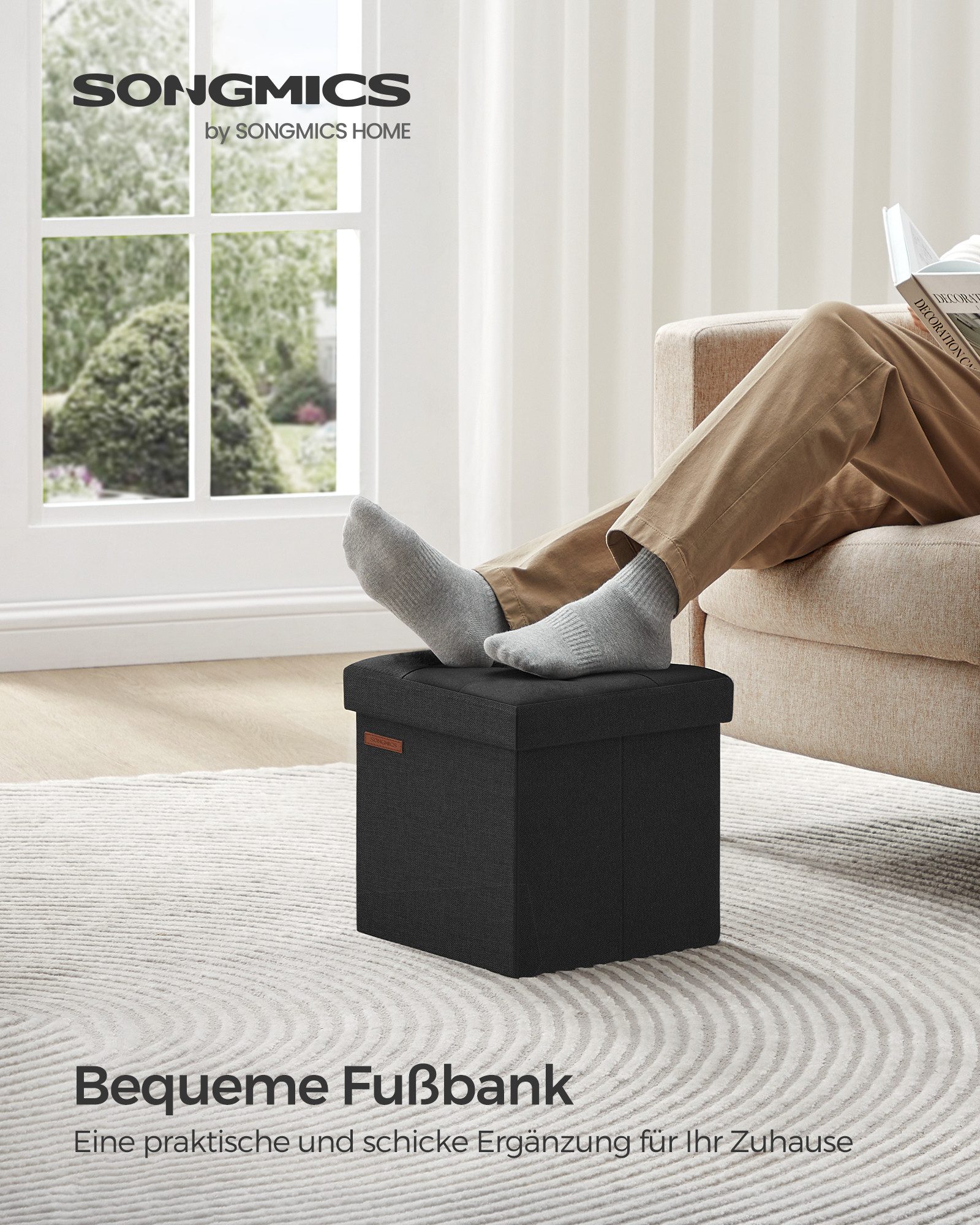 SONGMICS Sitzhocker kleine klappbare Sitzbank, für Wohnzimmer Schlafzimmer Schlafsaal (1 St), mit Stauraum, 30 x 30 x 30 cm, Aufbewahrungsbox, bis 130 kg belastbar