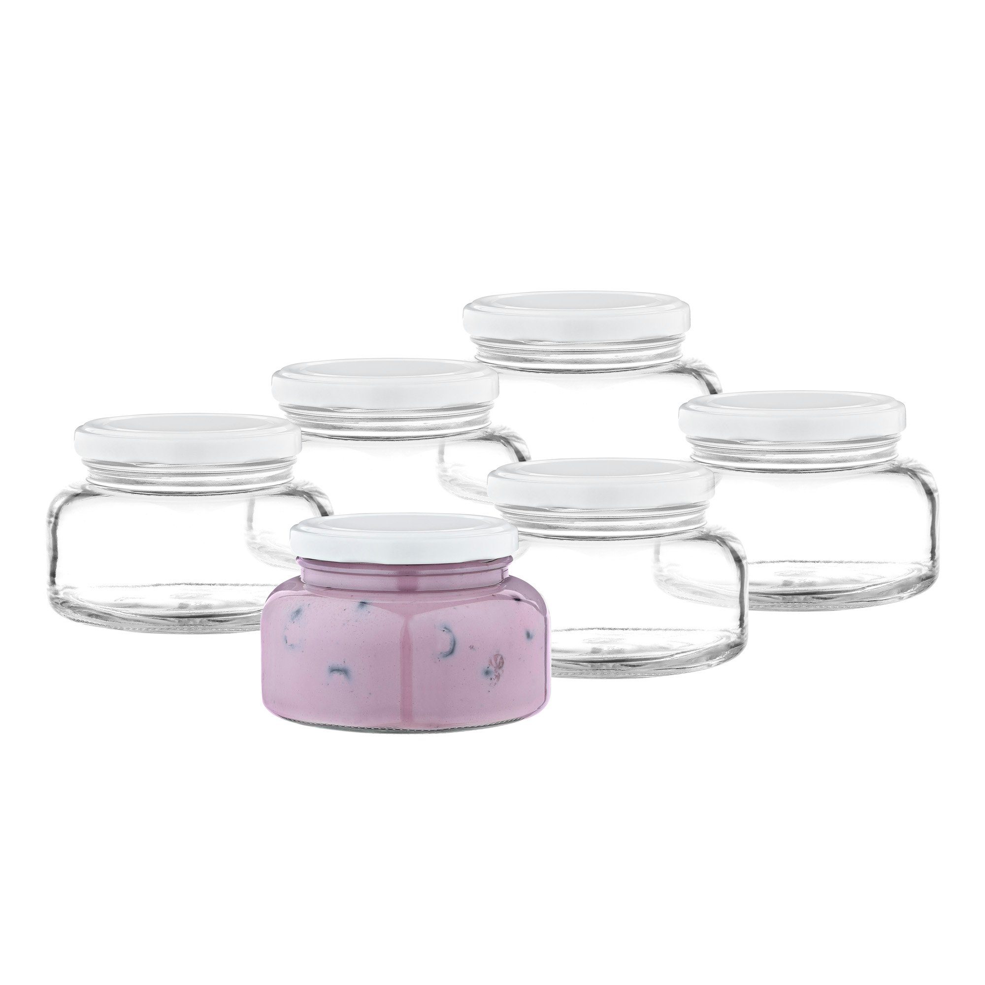 MamboCat Einmachglas 6er Set Joghurtglas Provence 435 ml + Deckel TO82 weiß, Glas