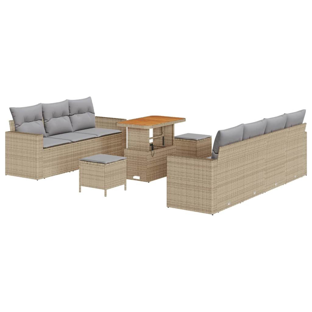 vidaXL Loungesofa Gartensofa-set 10 stk. 7-Sitzanzahl Beige und Hellgrau, 10 Teile