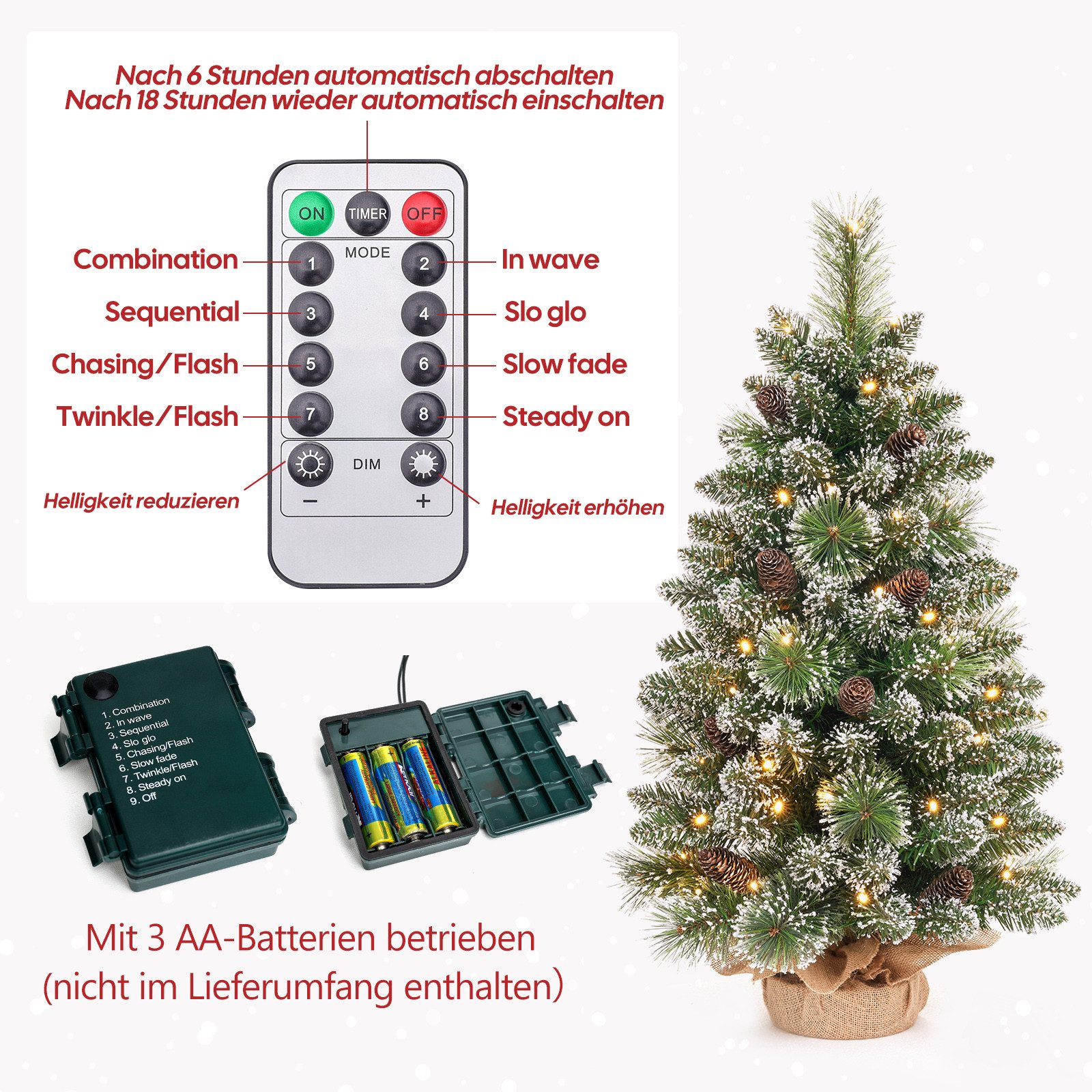 Yorbay Künstlicher Weihnachtsbaum Mini Weihnachtsbaum mit 50 warmweiß LEDs 70cm Tannenbaum, Mini Weihnachtsbaum, Mit Fernbedienung, mit Schnee mit weißer Spitze – Bild 5 von 5