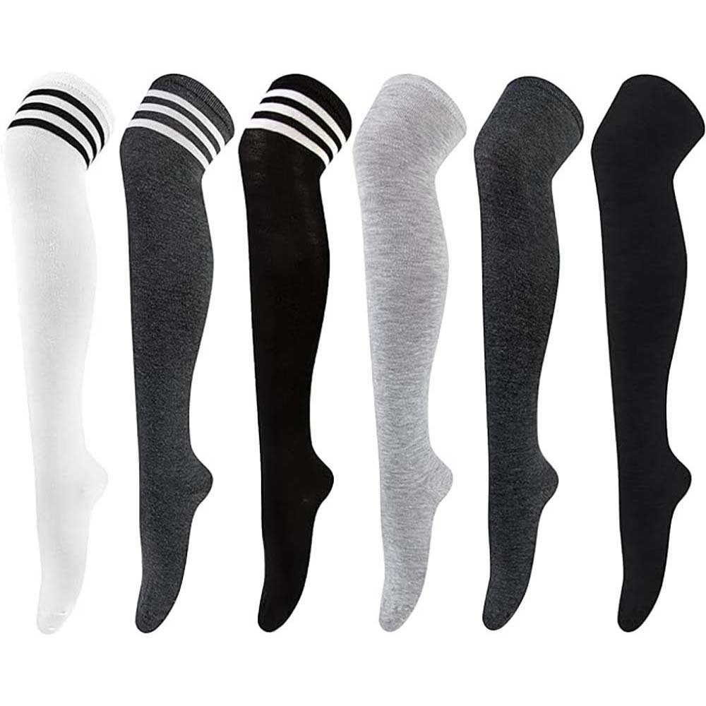 CTGtree Halterlose Damen Kniestrümpfe Strümpfe Overknee Socken Gestreifte Feinstrümpfe Lange (6-Paar)