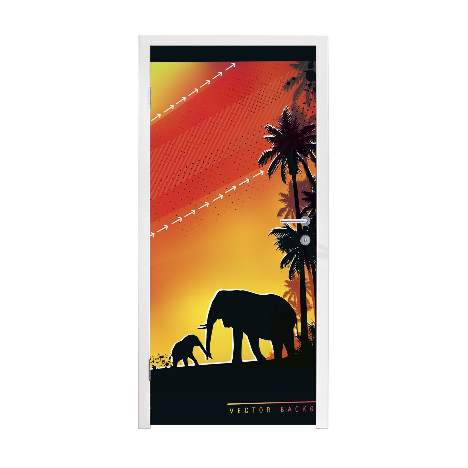 MuchoWow Türtapete Eine Illustration eines Elefanten und seines Kalbes bei, Matt, bedruckt, (1 St), Fototapete für Tür, Türaufkleber, 75x205 cm